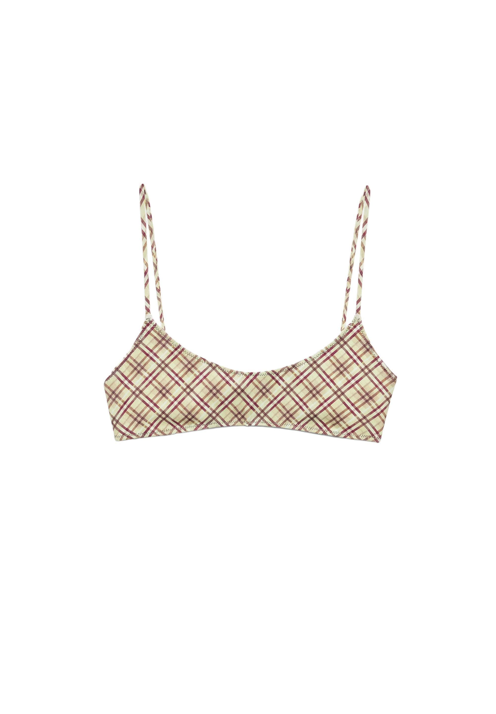 Check print bikini top — Green