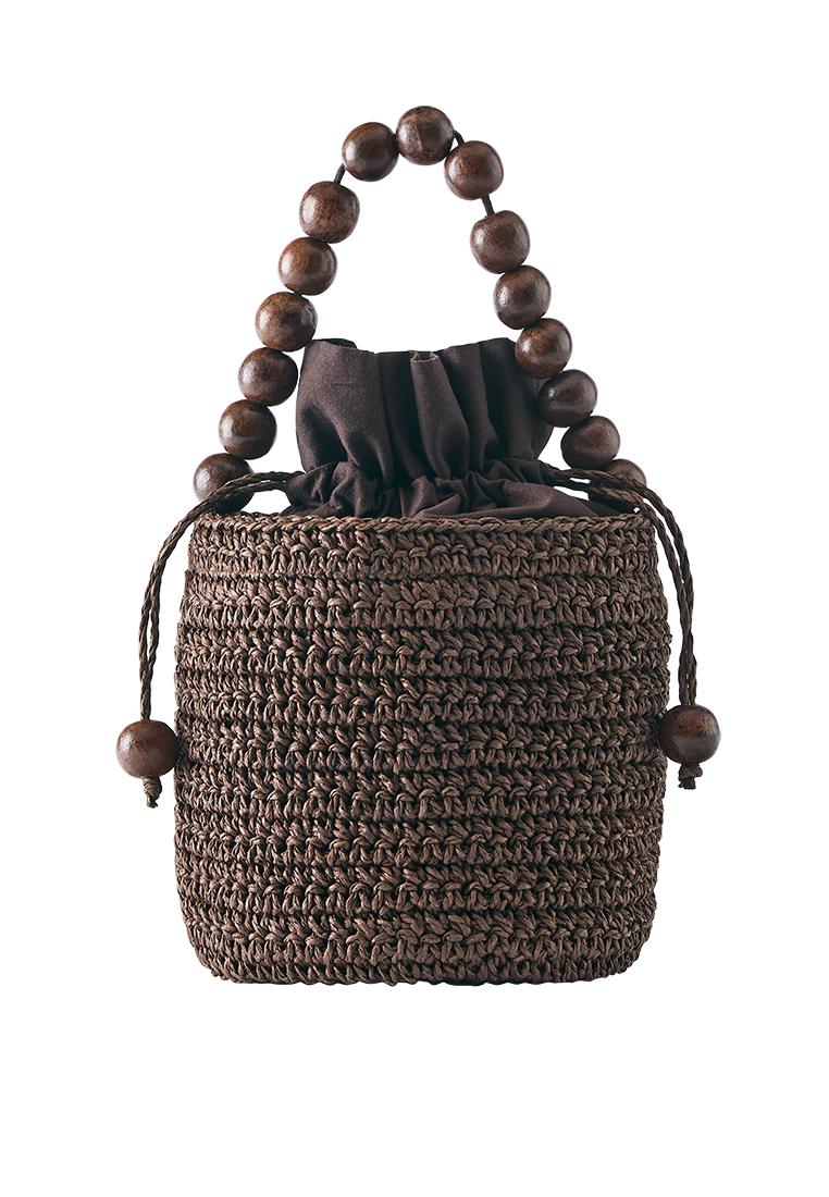 Beaded bucket handbag — Brown
