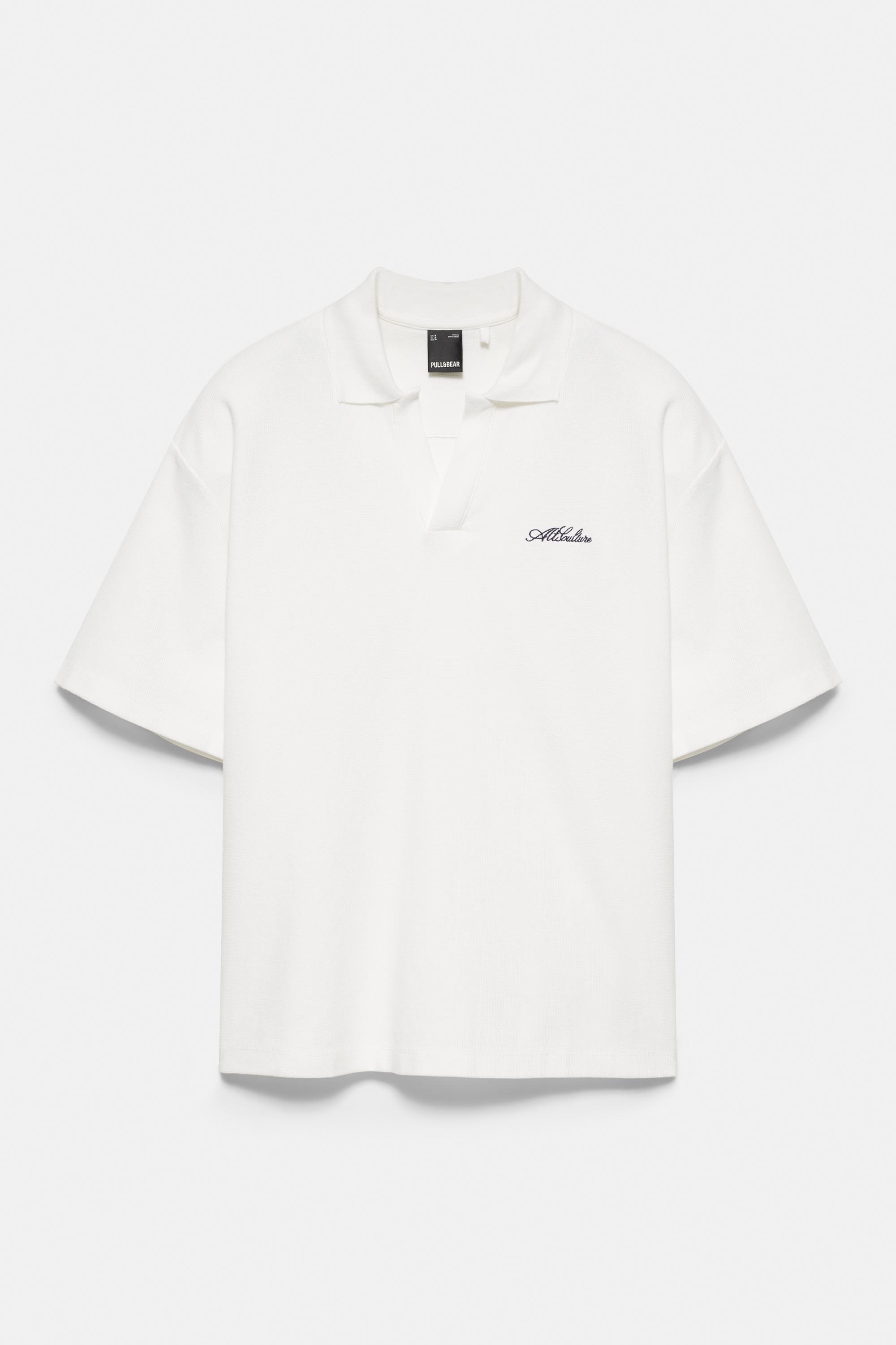 Short sleeve waffle-knit polo shirt — Off white