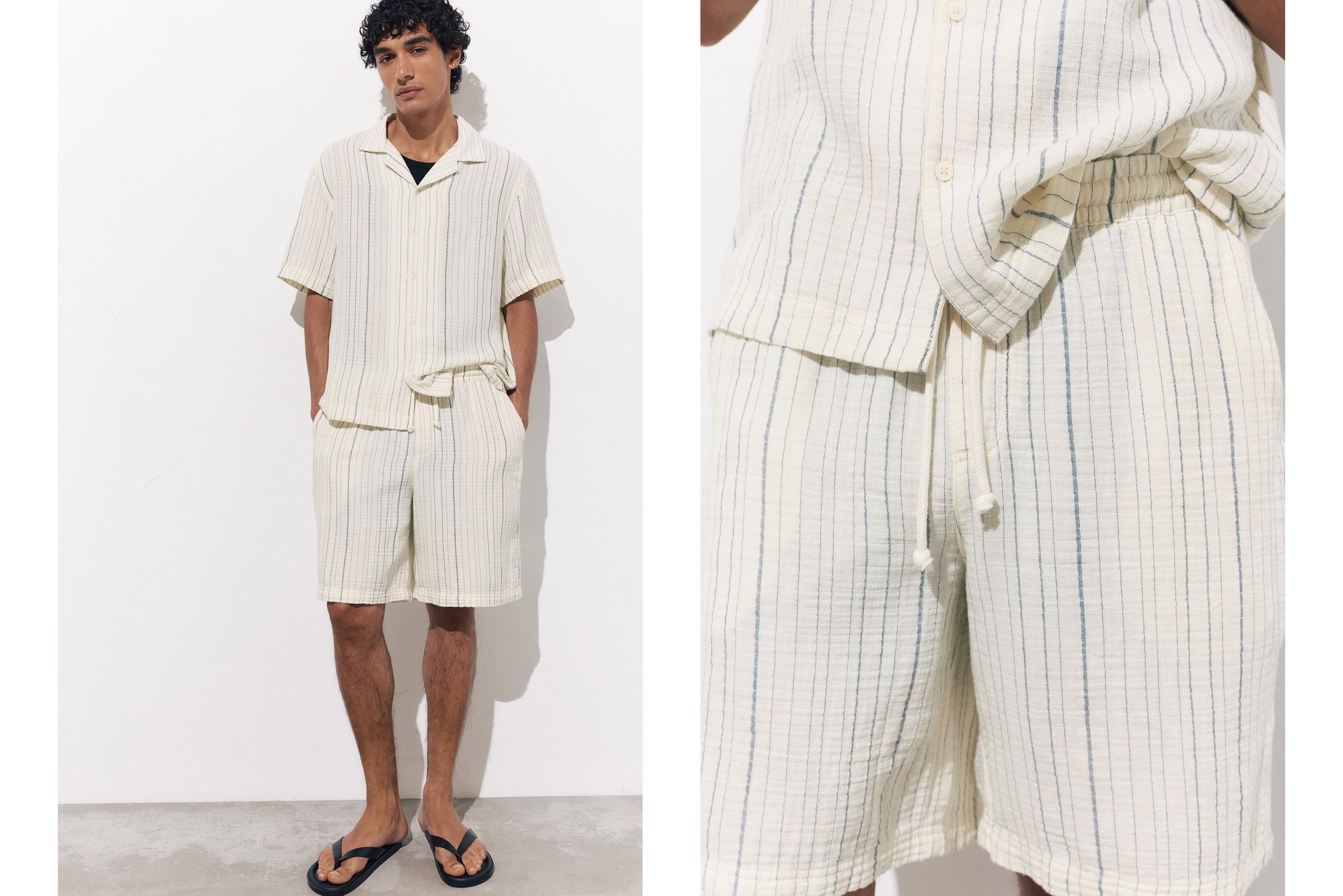 Striped jogger Bermuda shorts — White/Navy