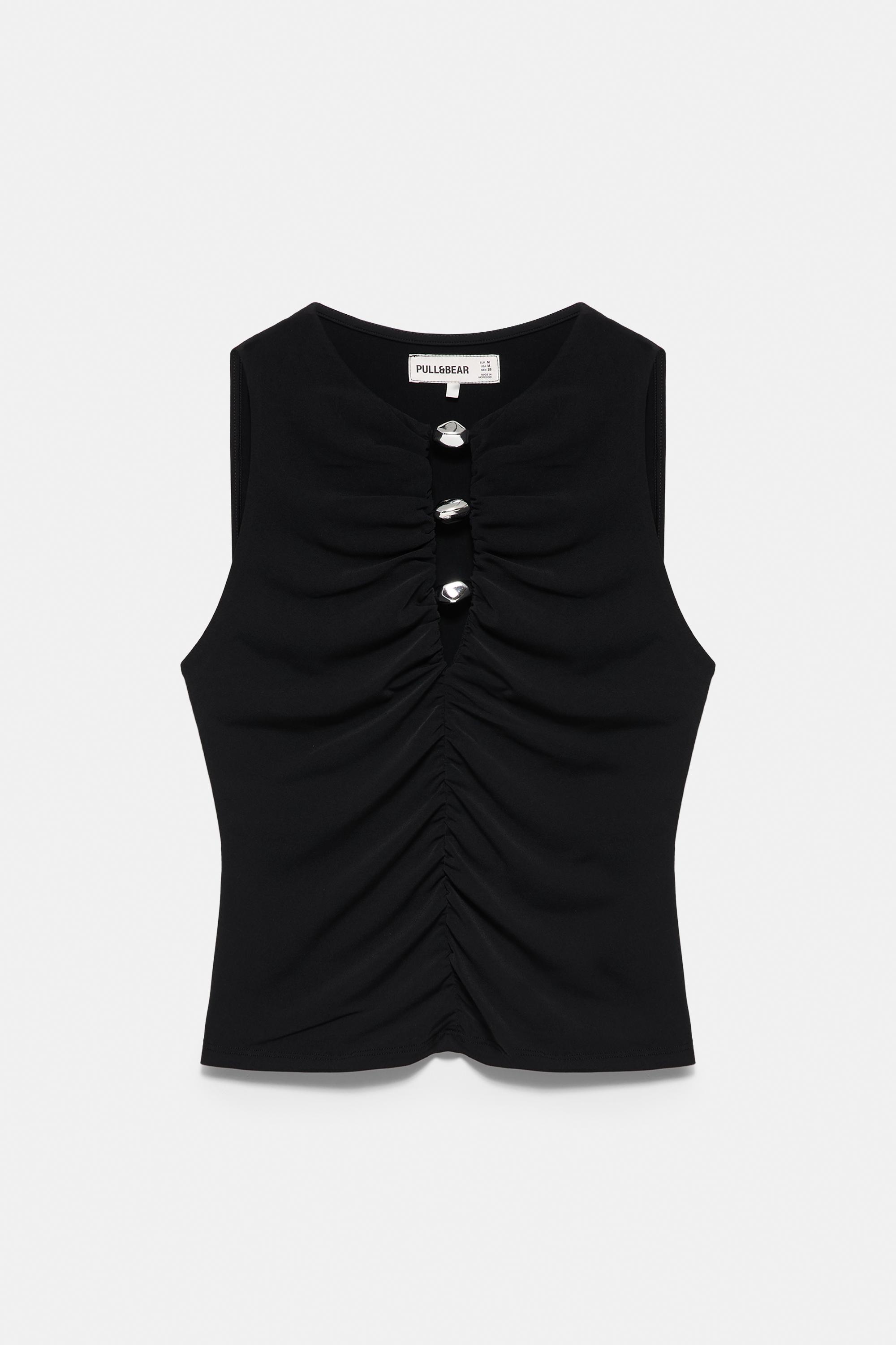 Cut-out embellished top — Black