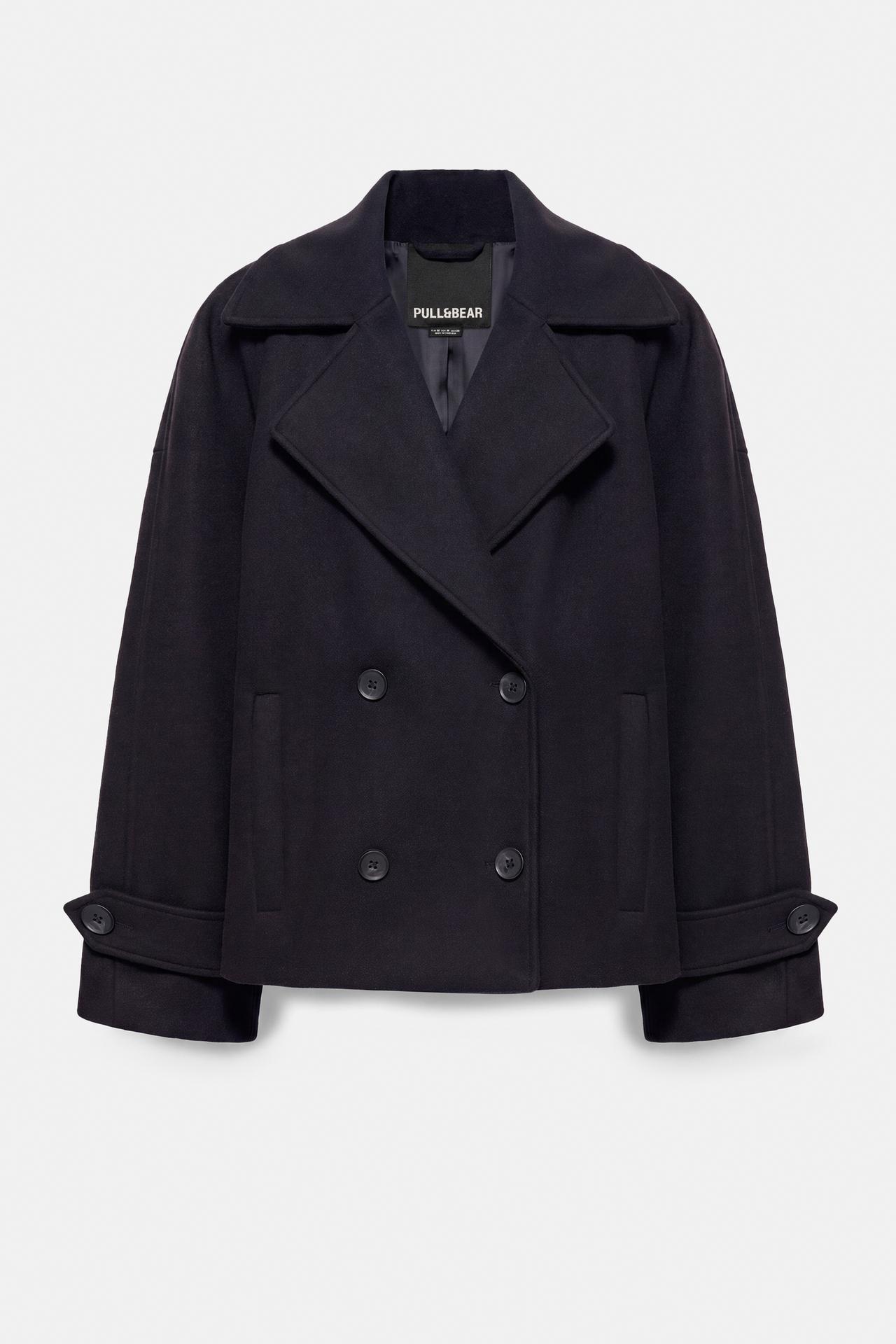 Short felt texture coat — Navy