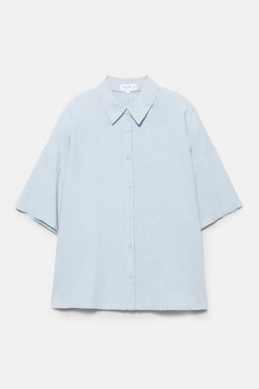 Short sleeve linen blend shirt — Sky blue 6