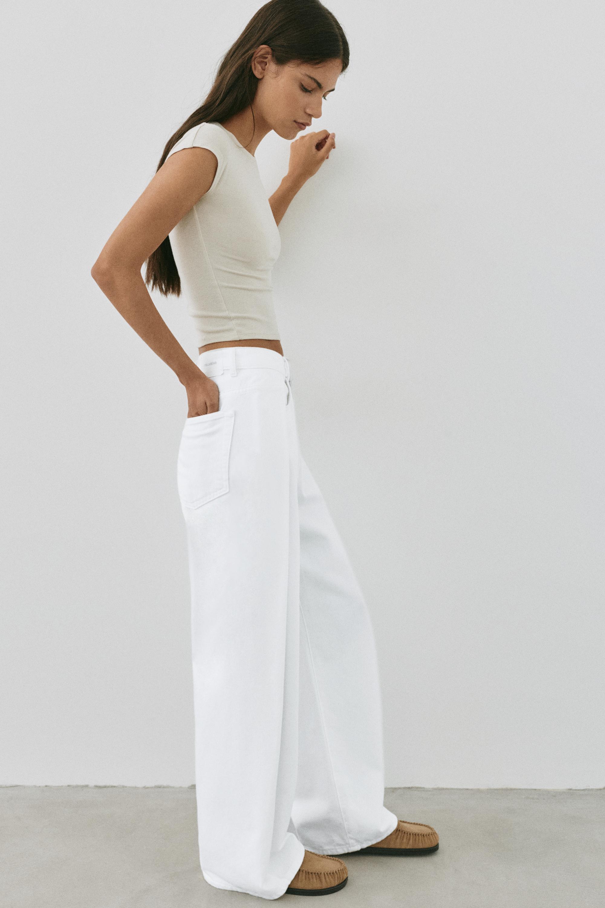 Pleated balloon fit baggy jeans — White