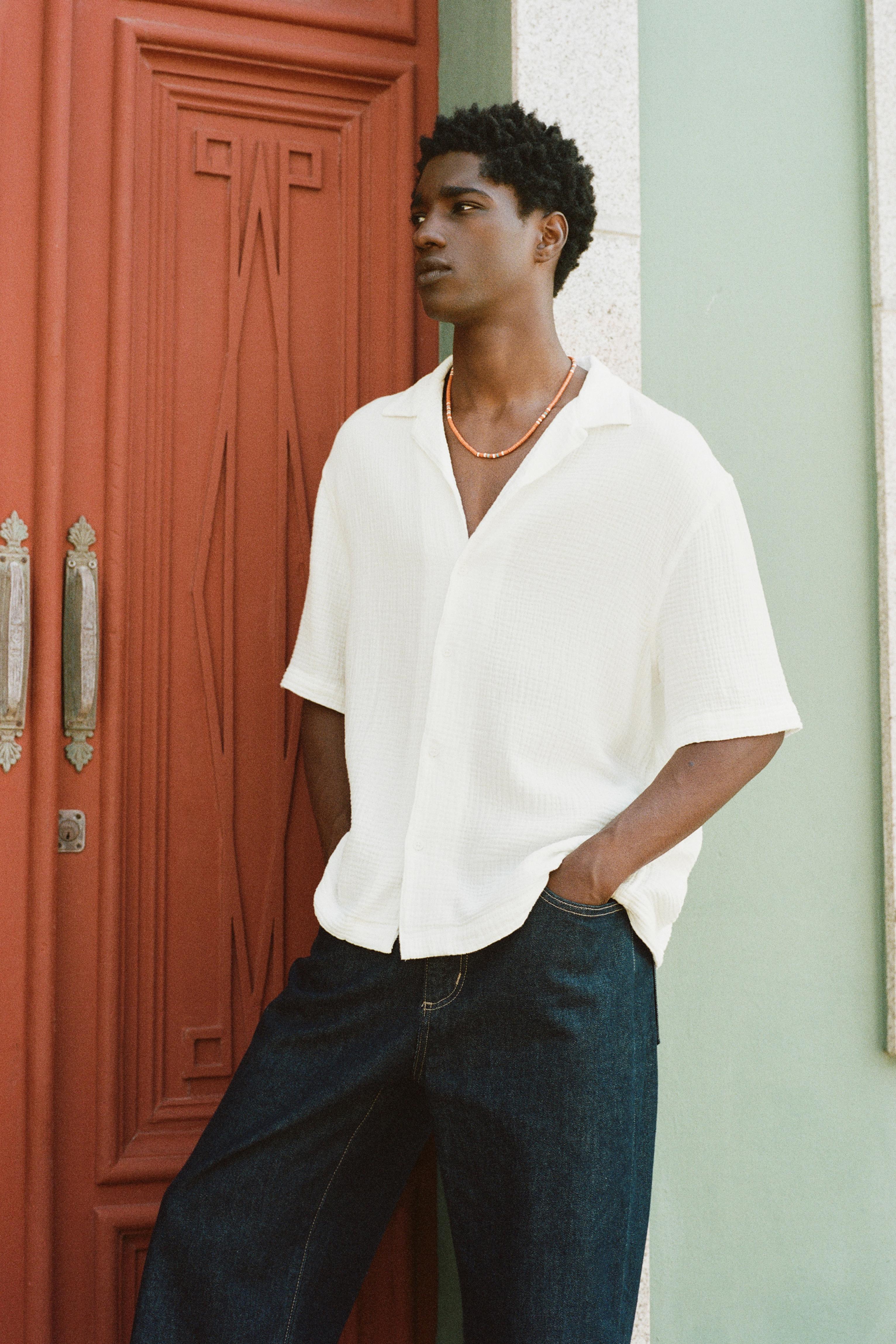 Short sleeve crepe shirt — White