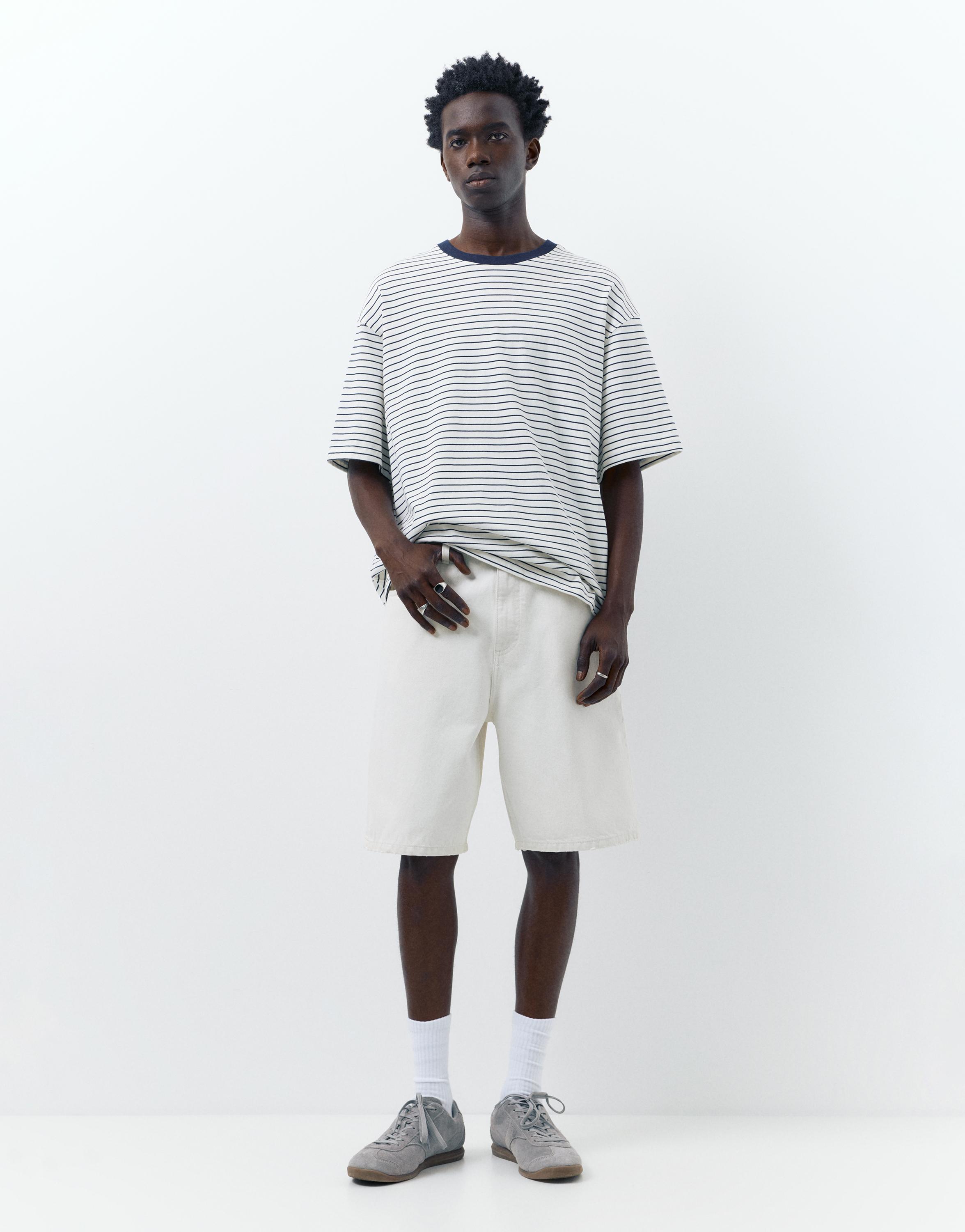 Baggy denim Bermuda shorts — Ecru