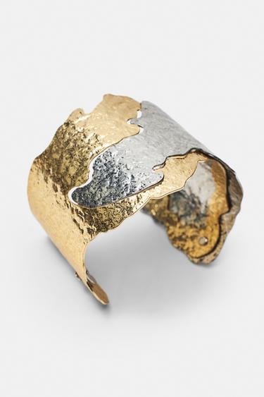 Mixed texture cuff bracelet — Gold 3
