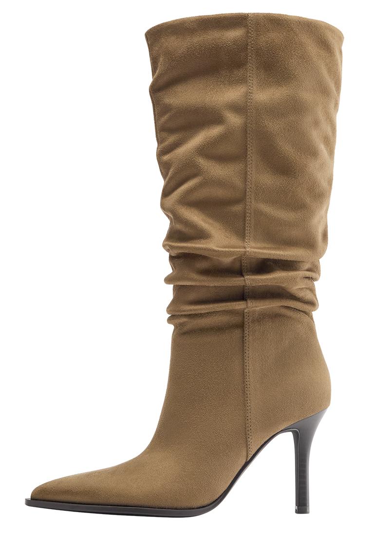 High-heel ruched boots — Sand