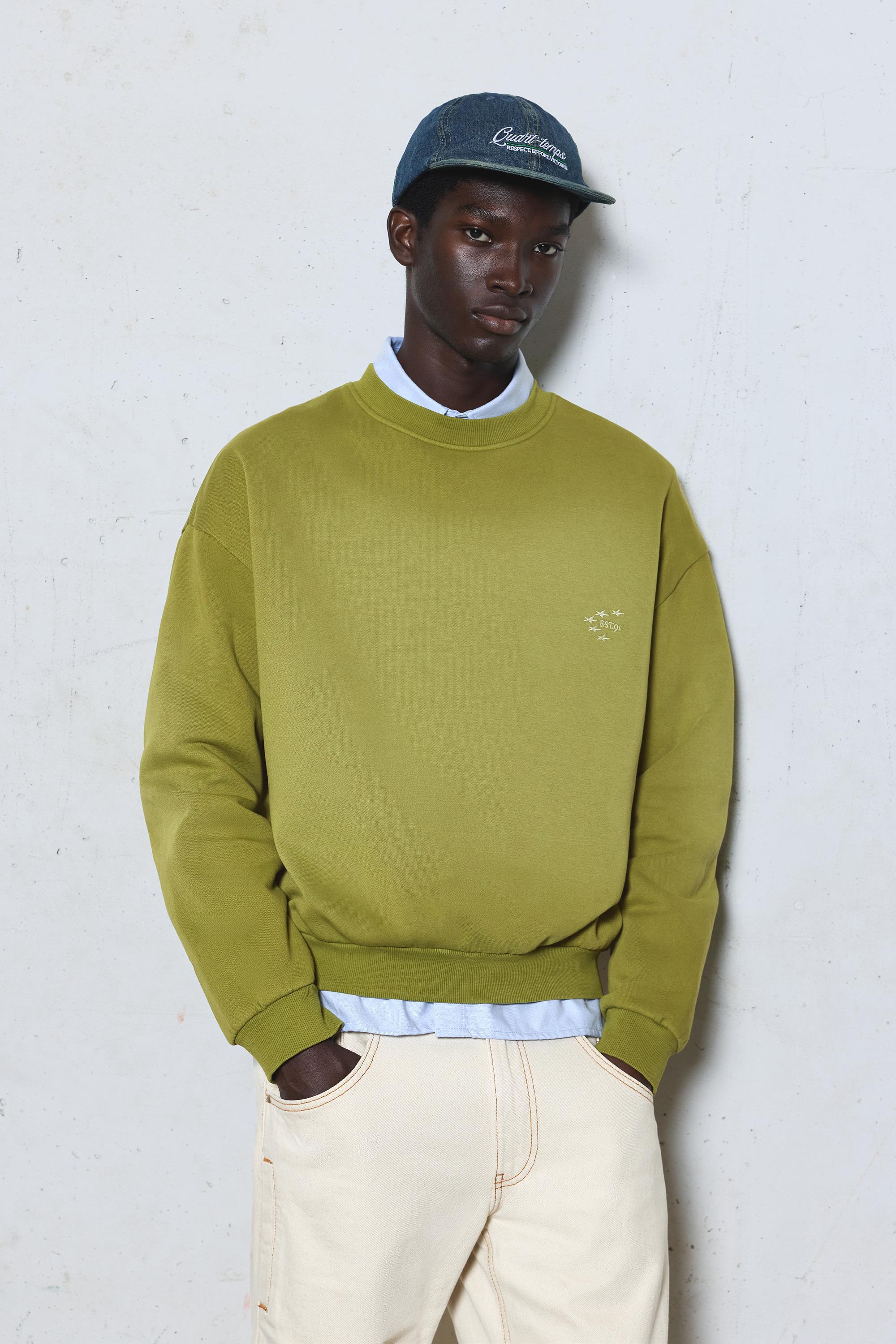 Embroidered washed-effect sweatshirt — Khaki