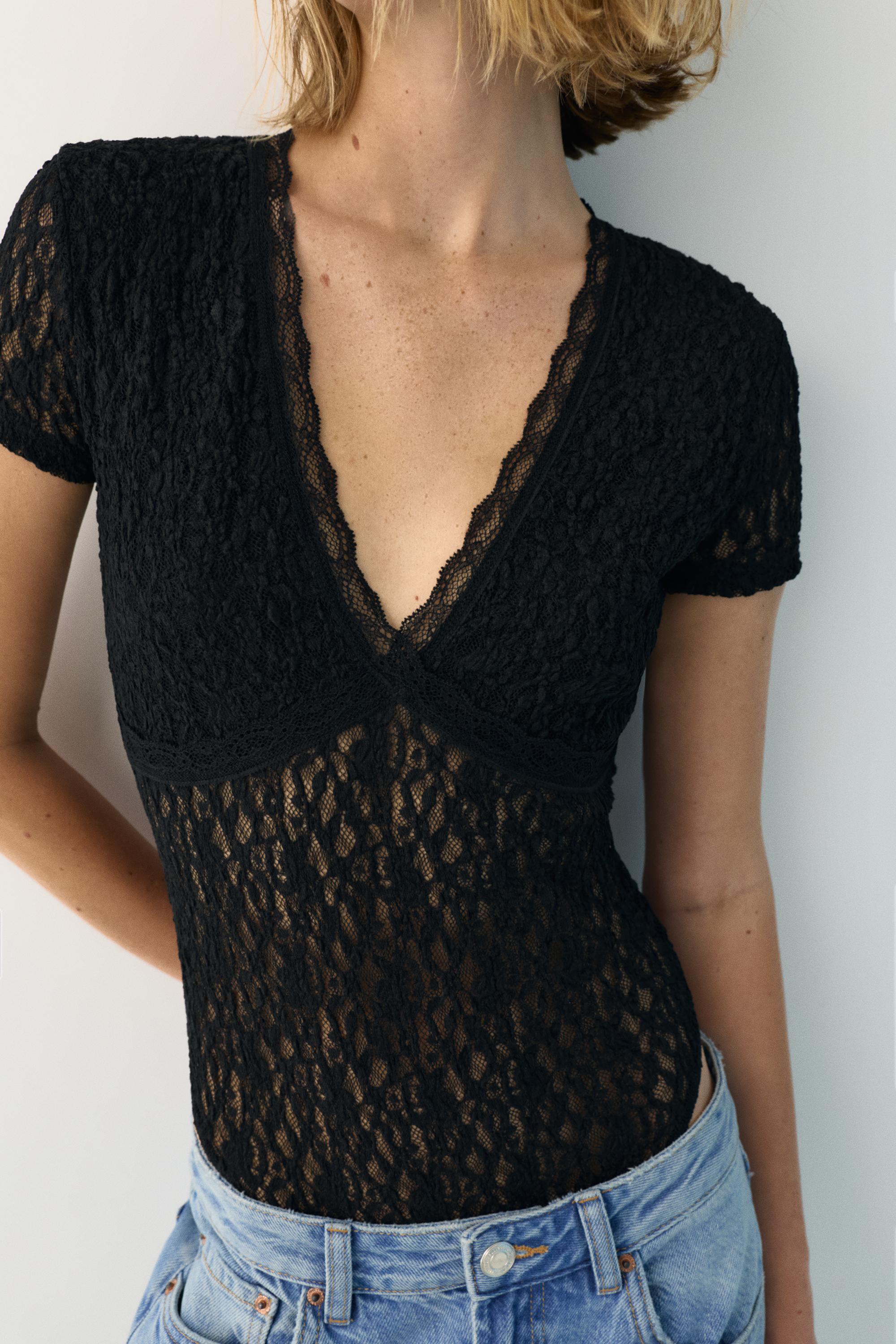 Short sleeve lace bodysuit — Black