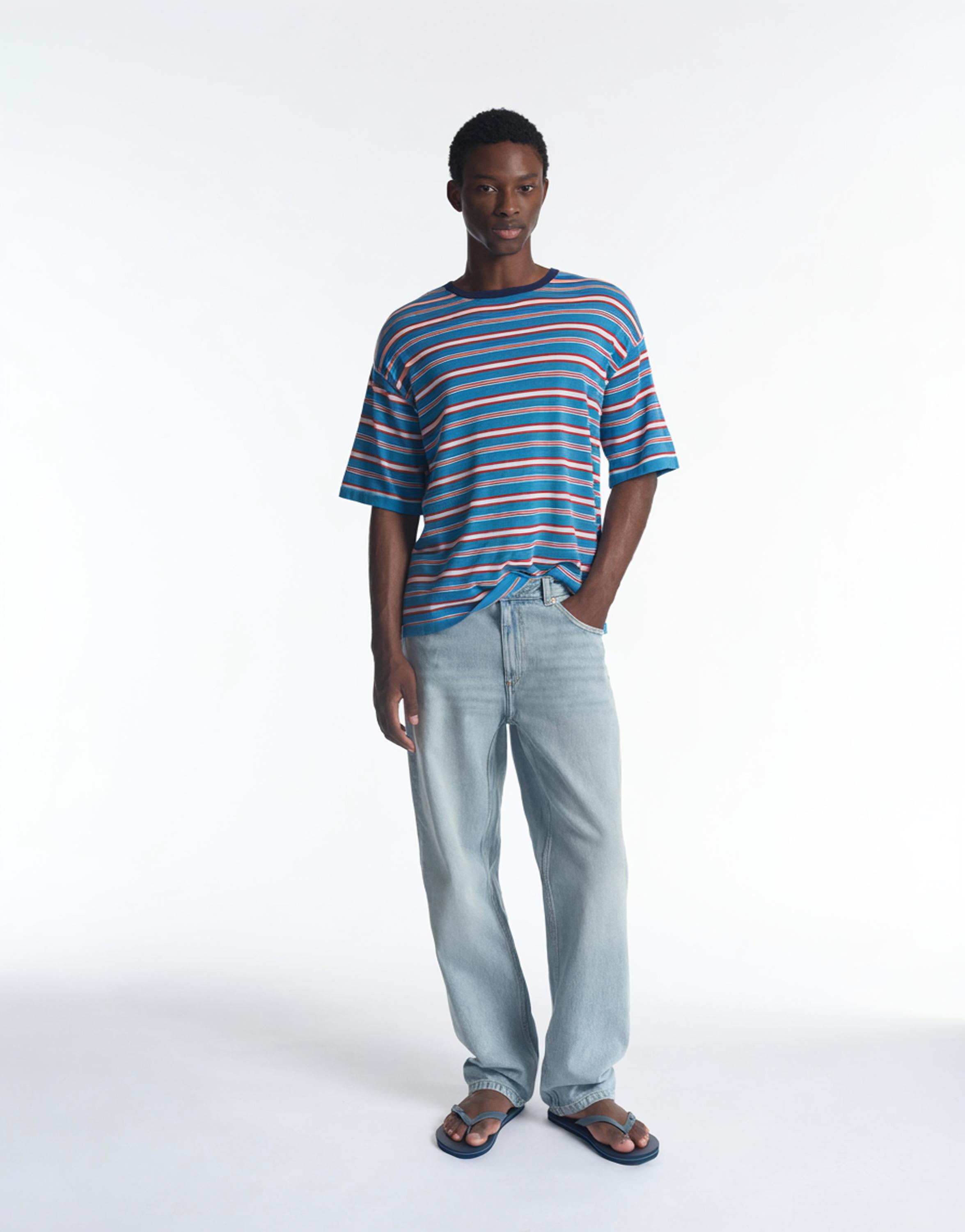 Striped knit T-shirt — Pale blue