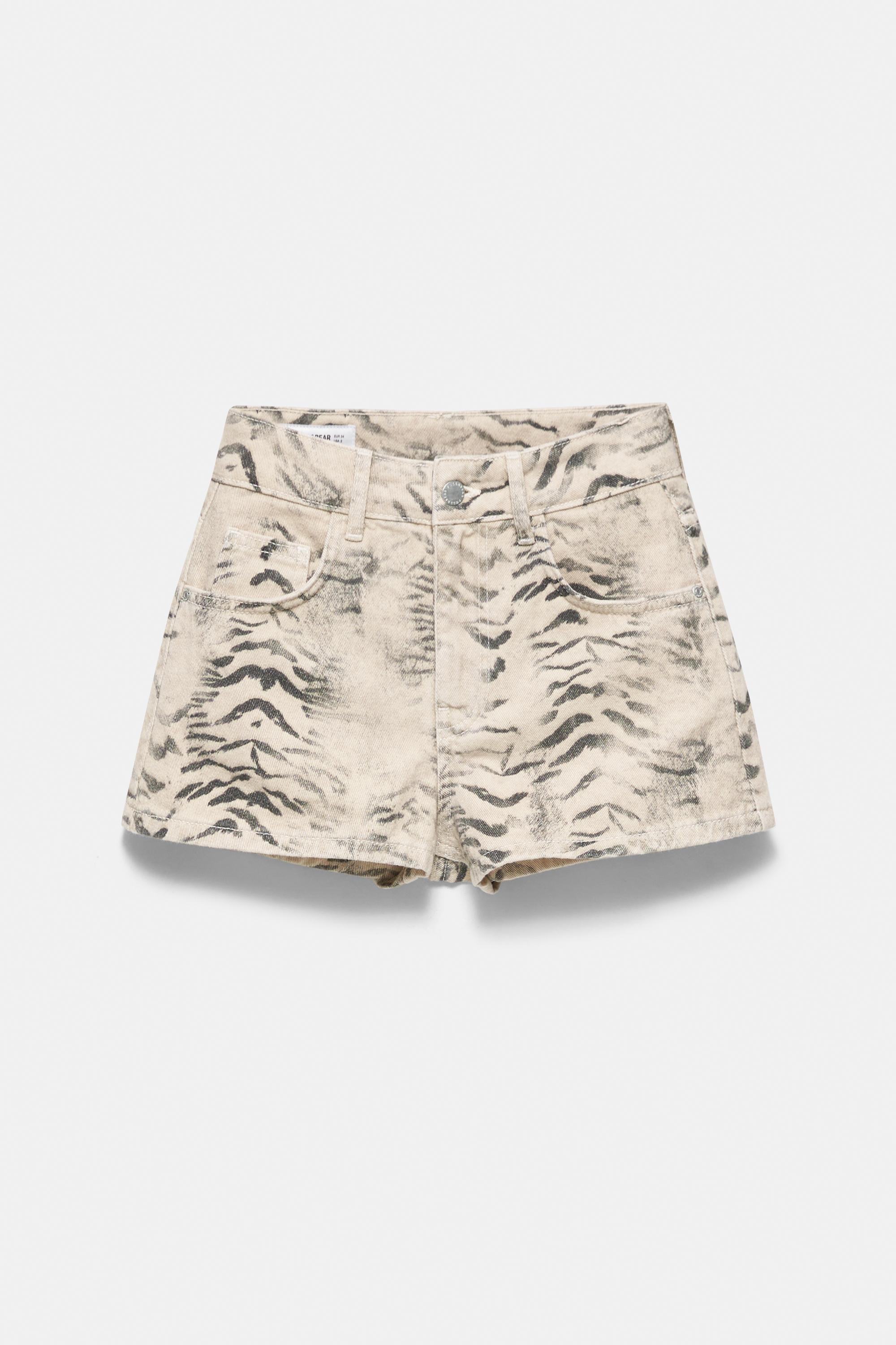 Leopard print denim mini shorts — Ochre