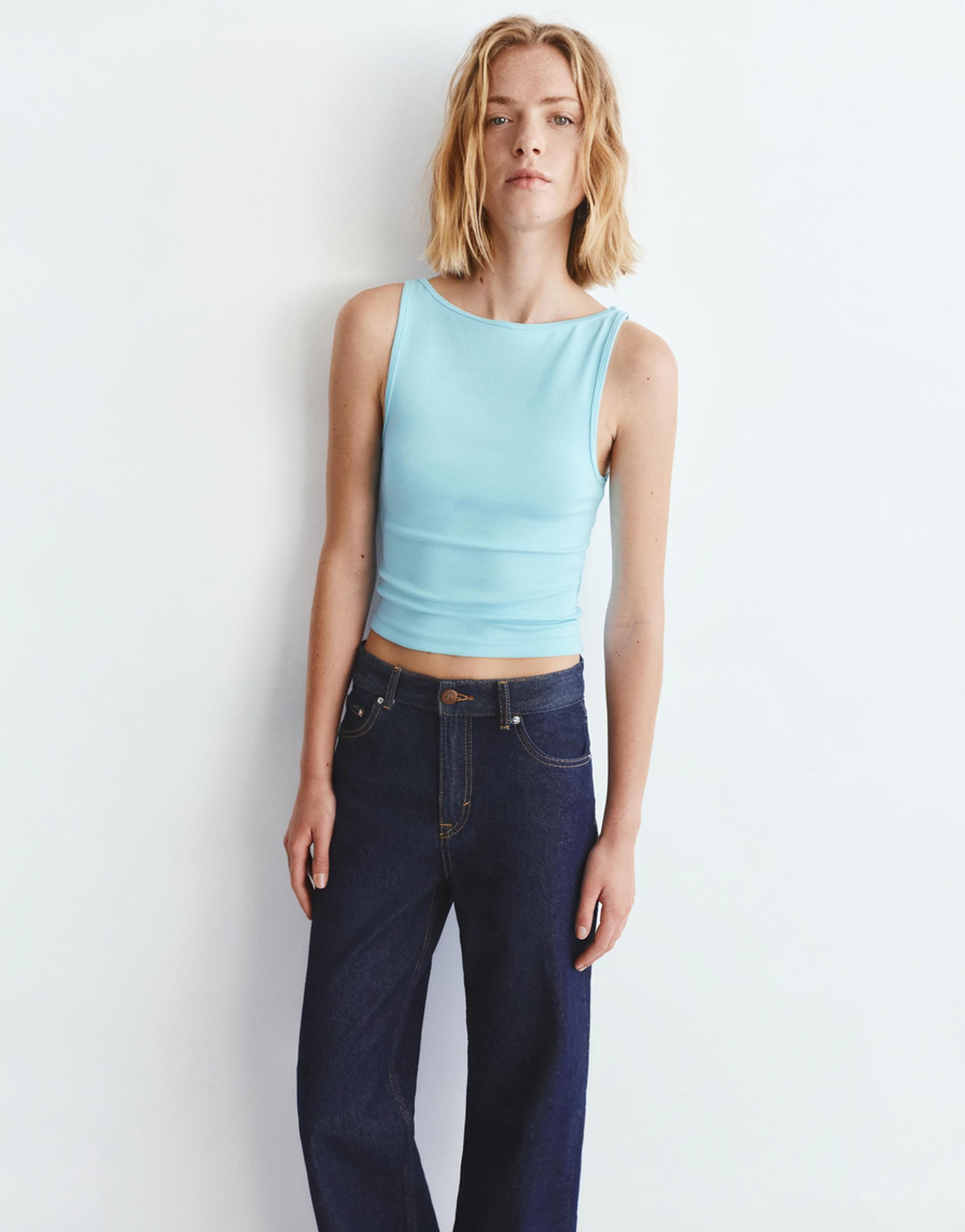 Boat neck tank top — Sky blue
