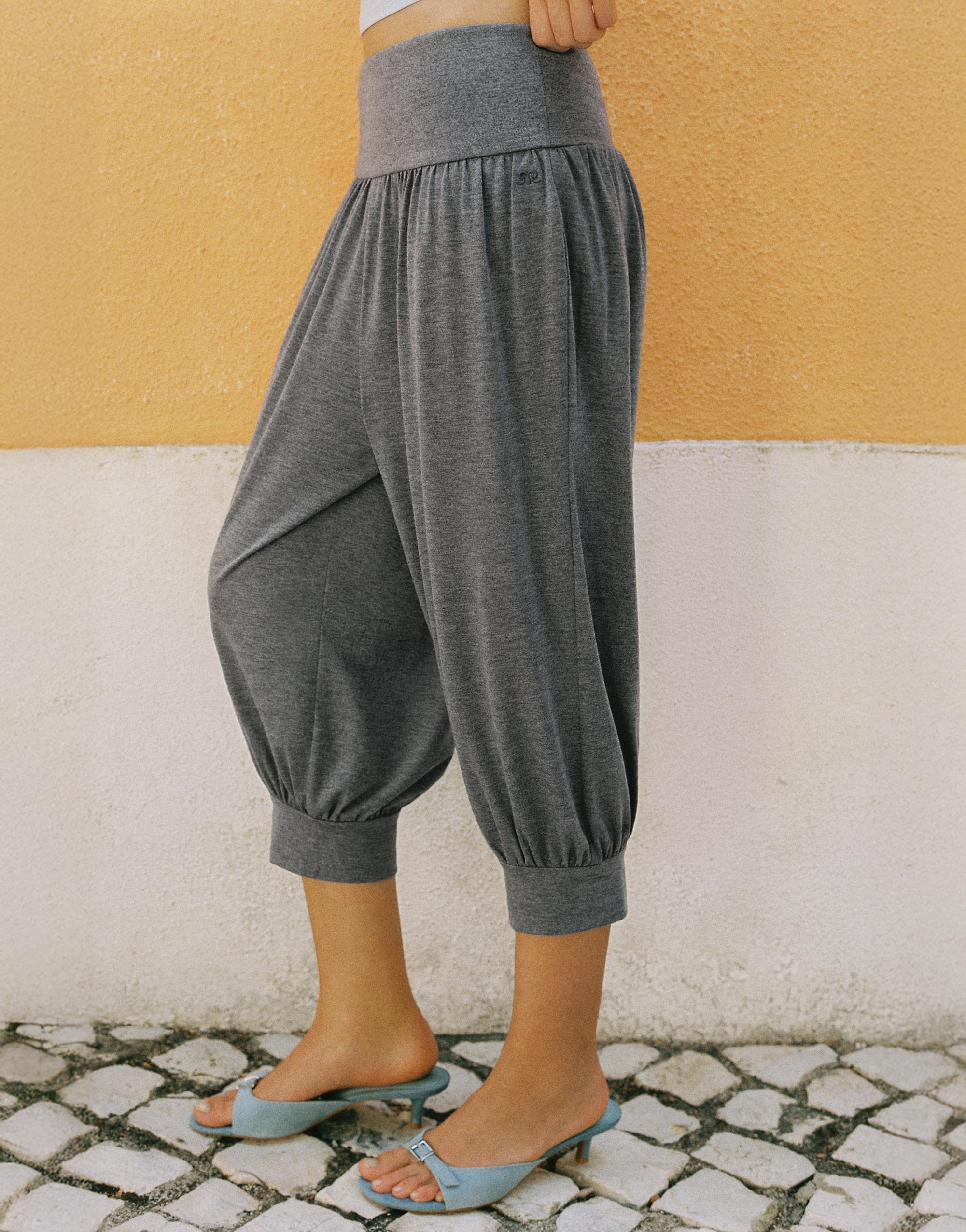 Cropped sarouel trousers — Grey marl