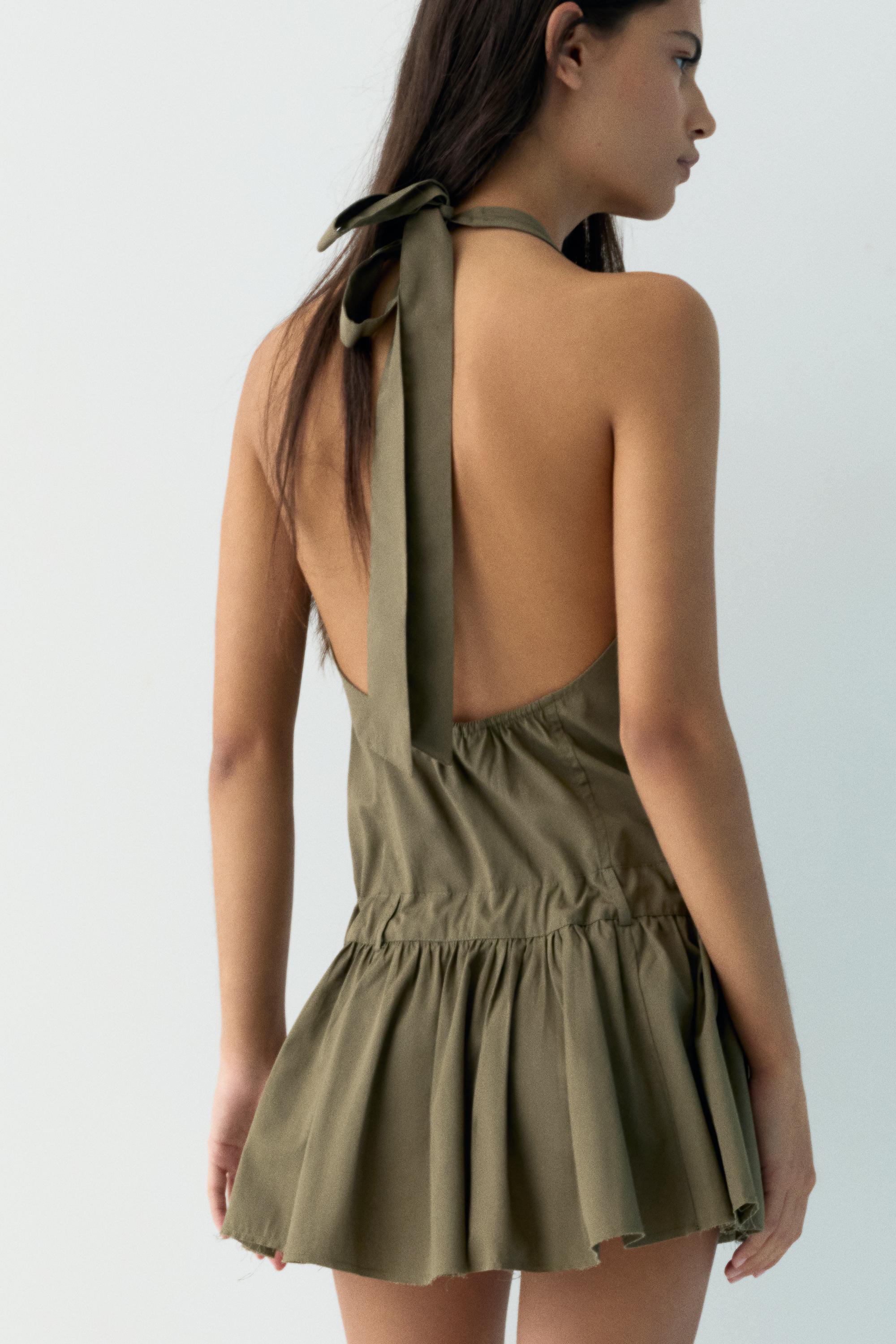 Short halter dress with zip — Khaki