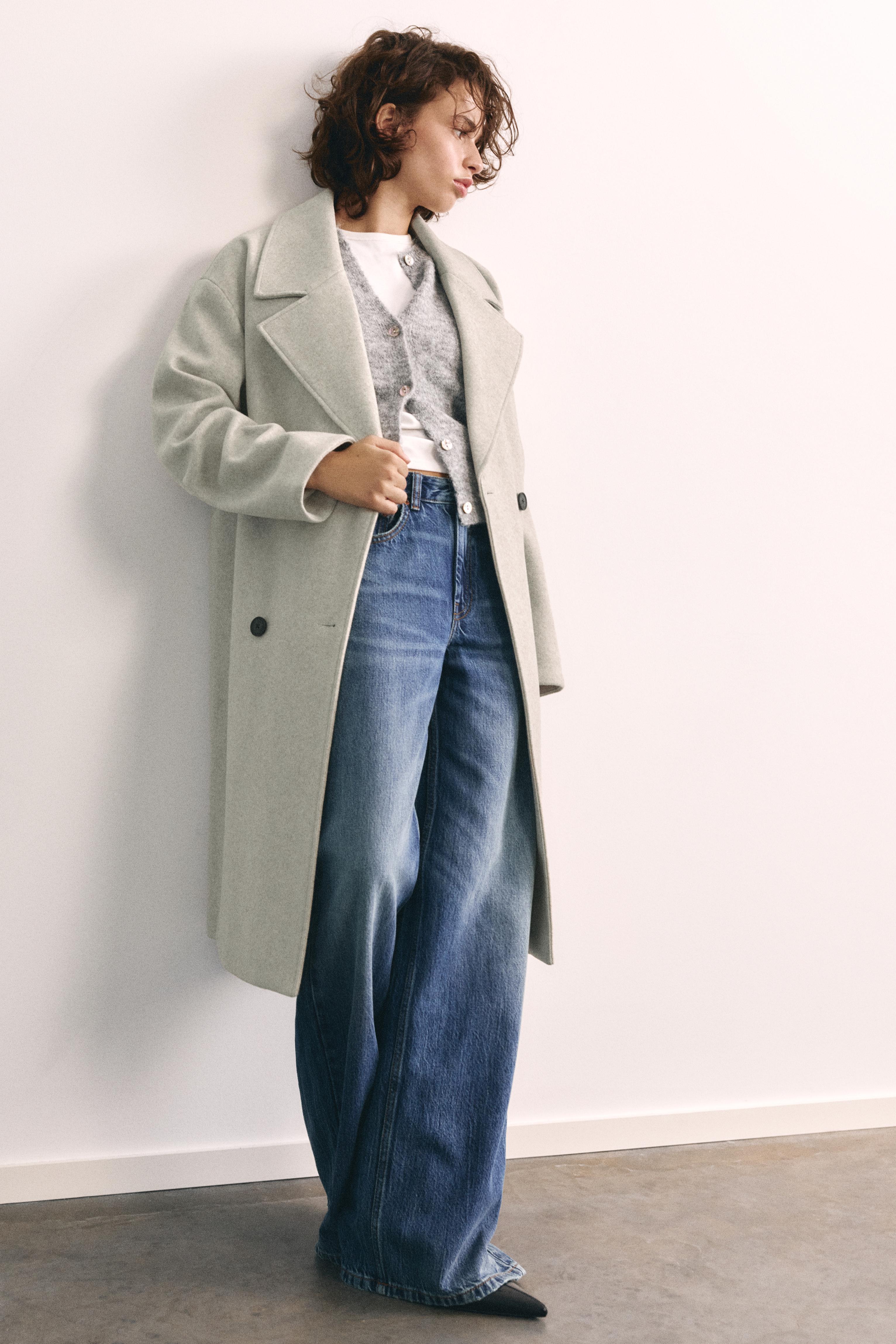 Double-breasted felt texture coat — Sand