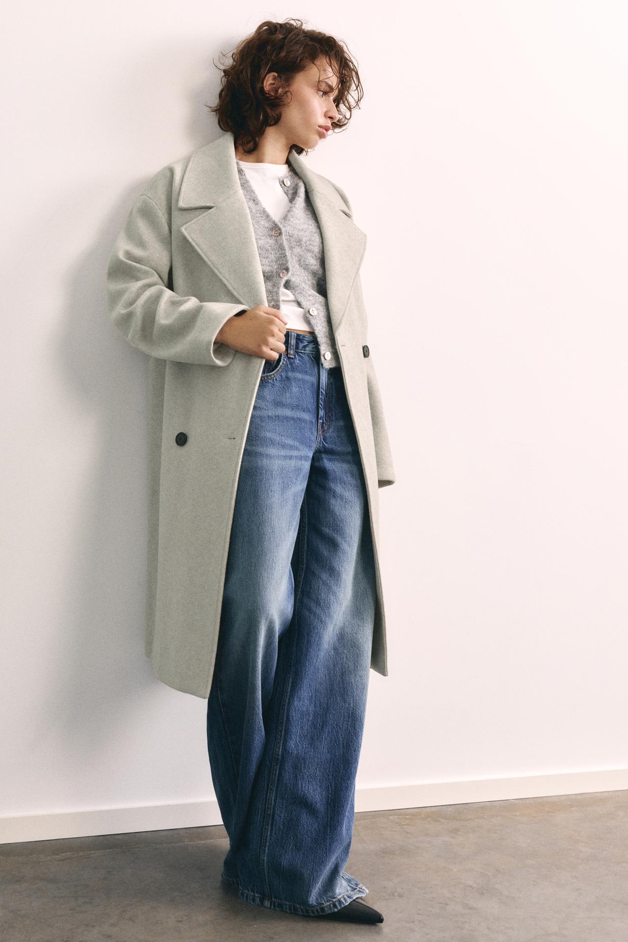 Double-breasted felt texture coat — Sand