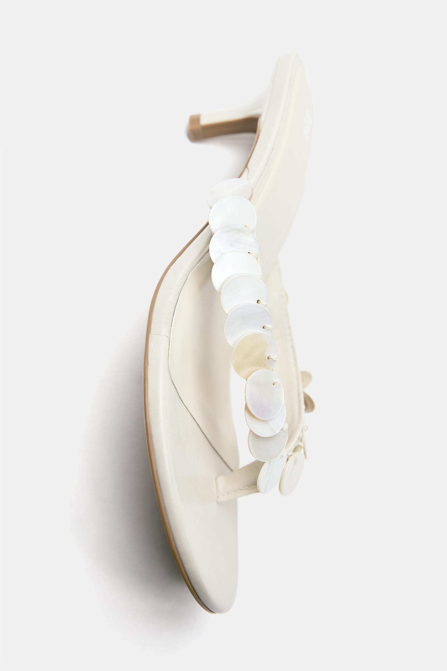 Beaded heeled sandals — Ecru