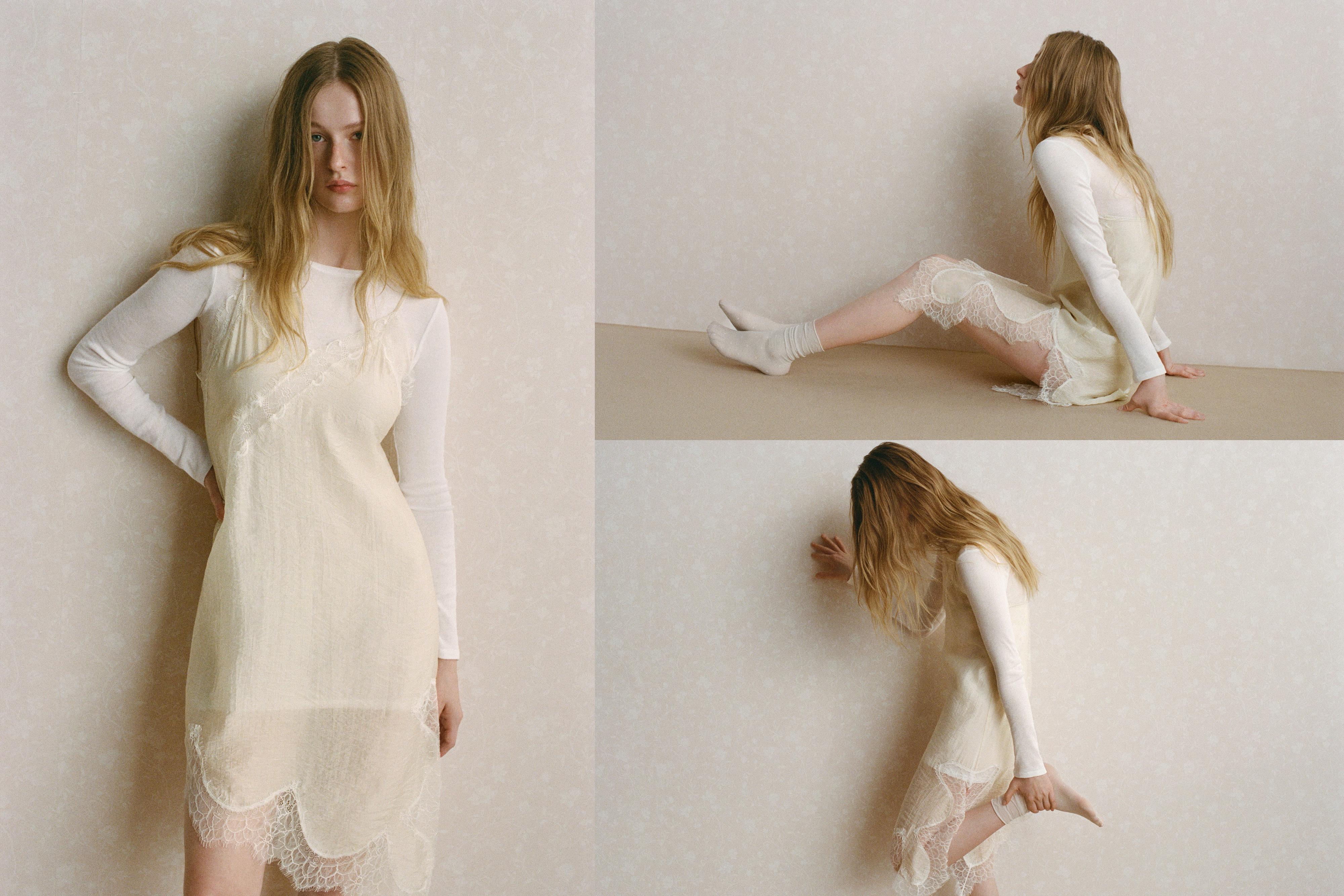 Combined camisole dress — Ecru