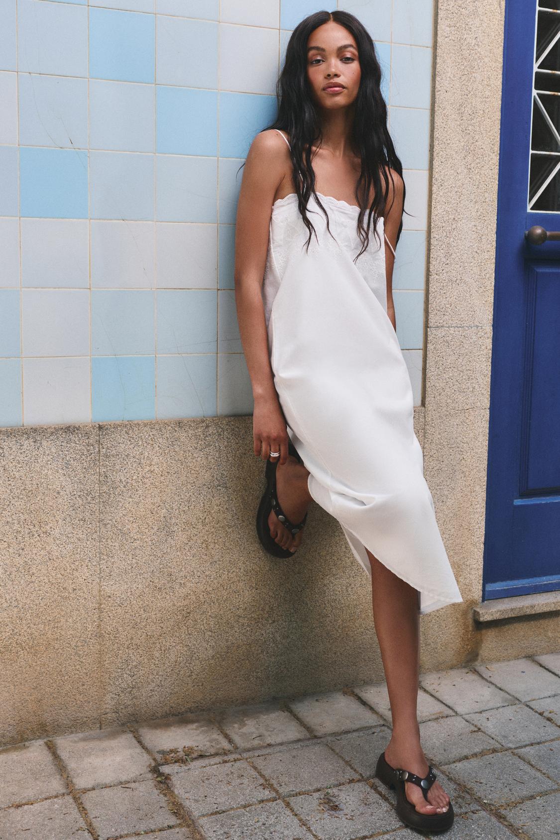 White midi dress with Swiss embroidery | Pull&Bear United Kingdom White midi dress with Swiss embroidery | Pull&Bear United Kingdom