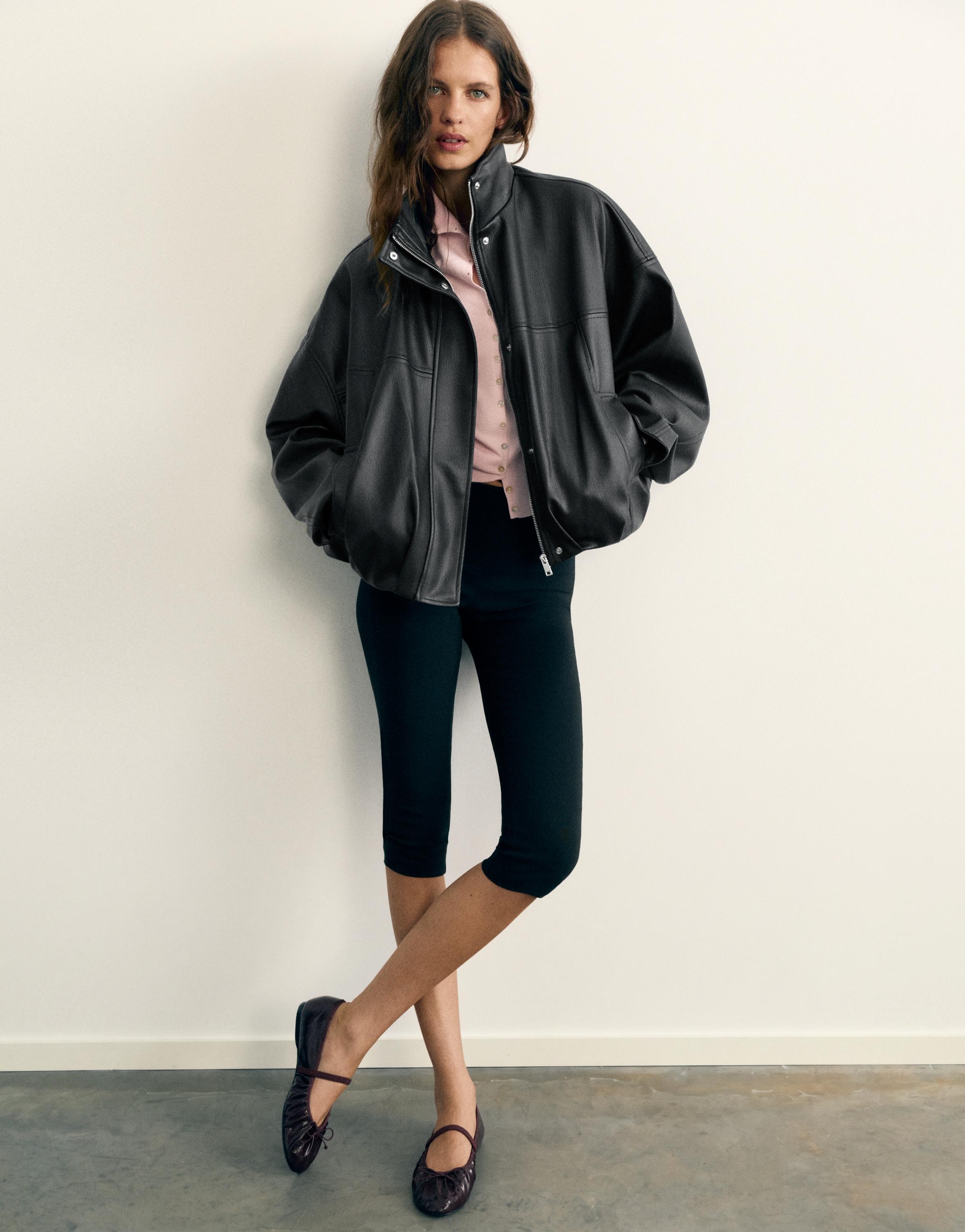 Leather effect balloon jacket — Black