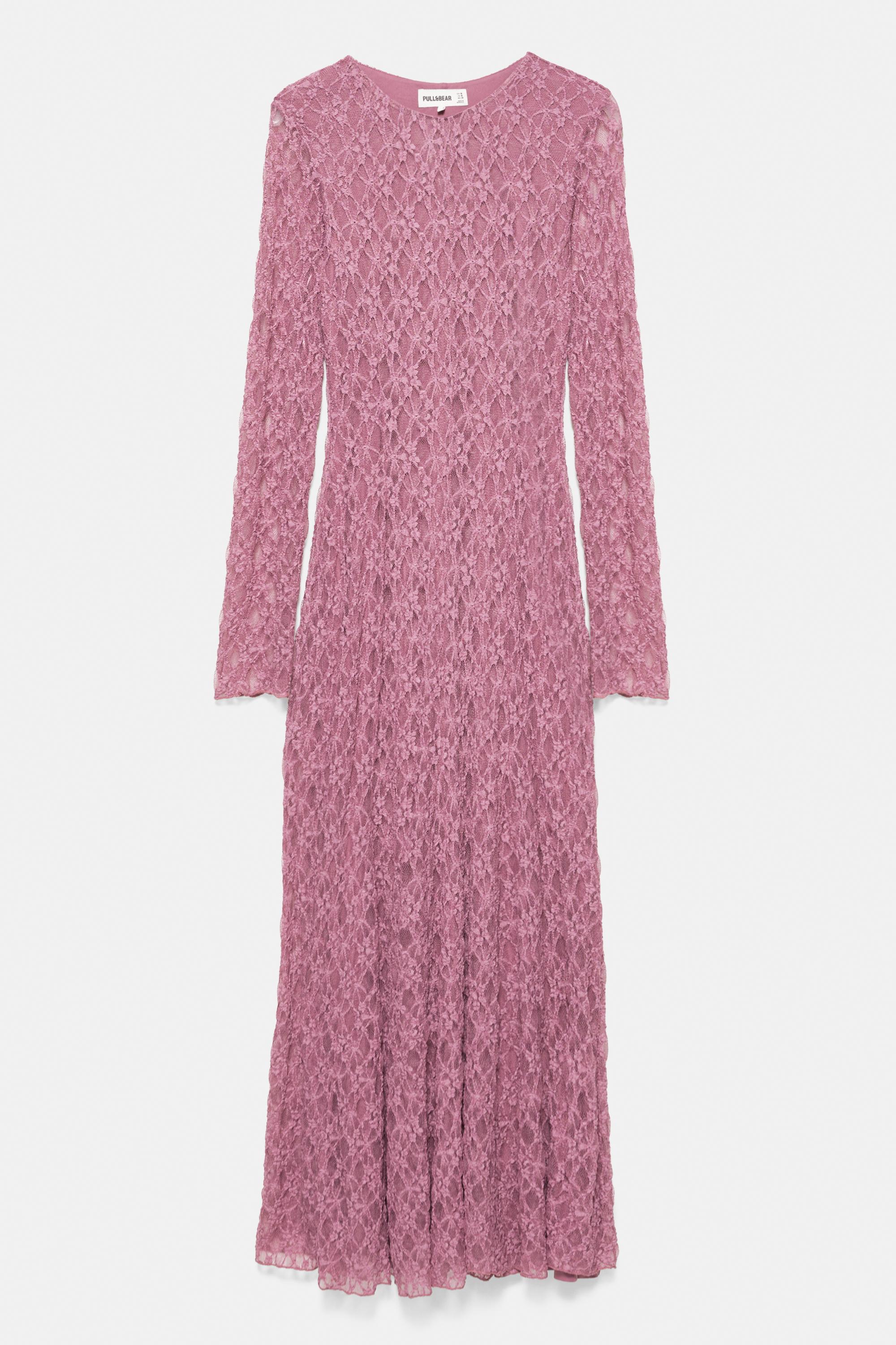 Long sleeve lace dress — Powder mauve