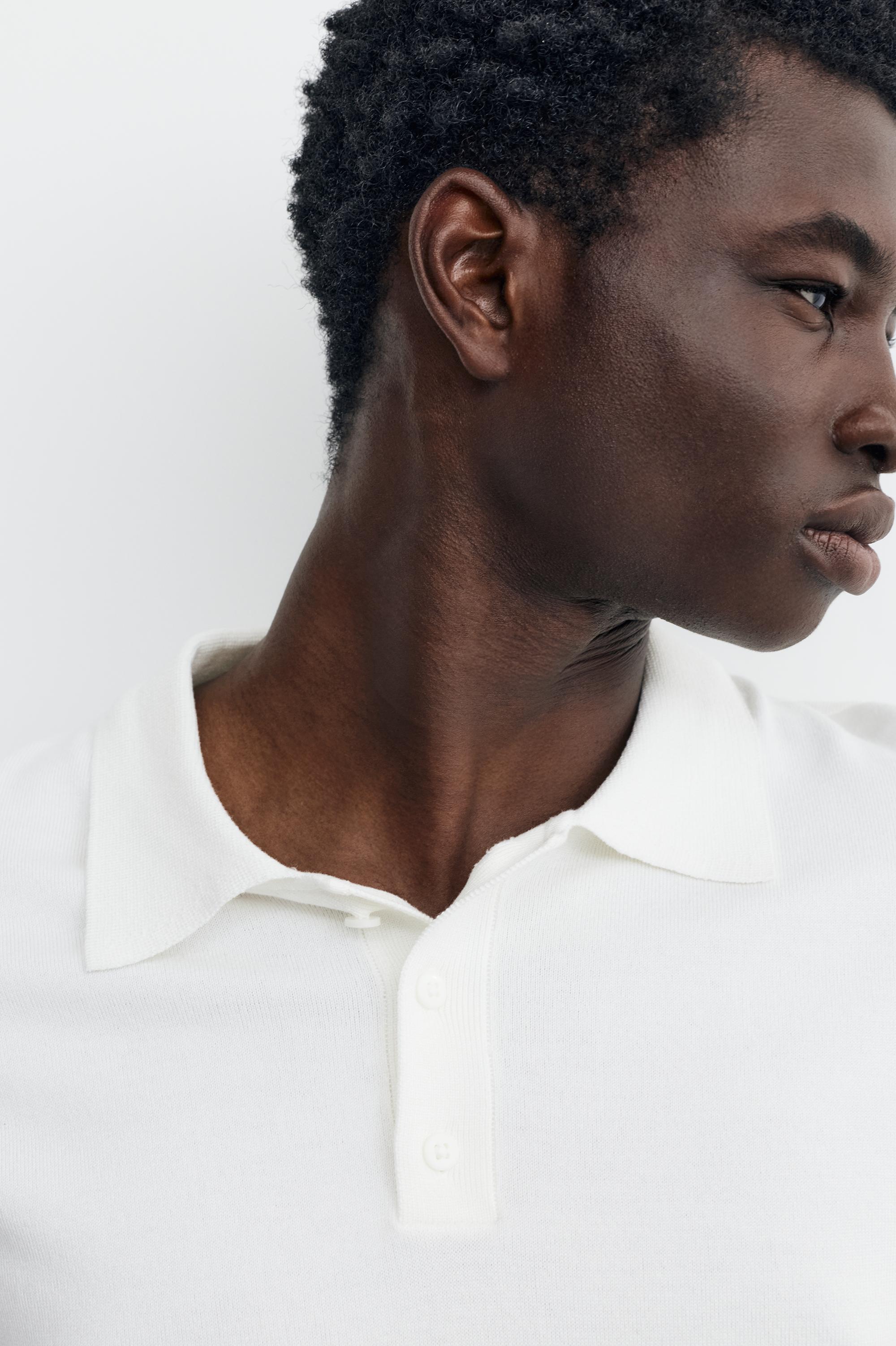 Short sleeve knit polo shirt — Off white