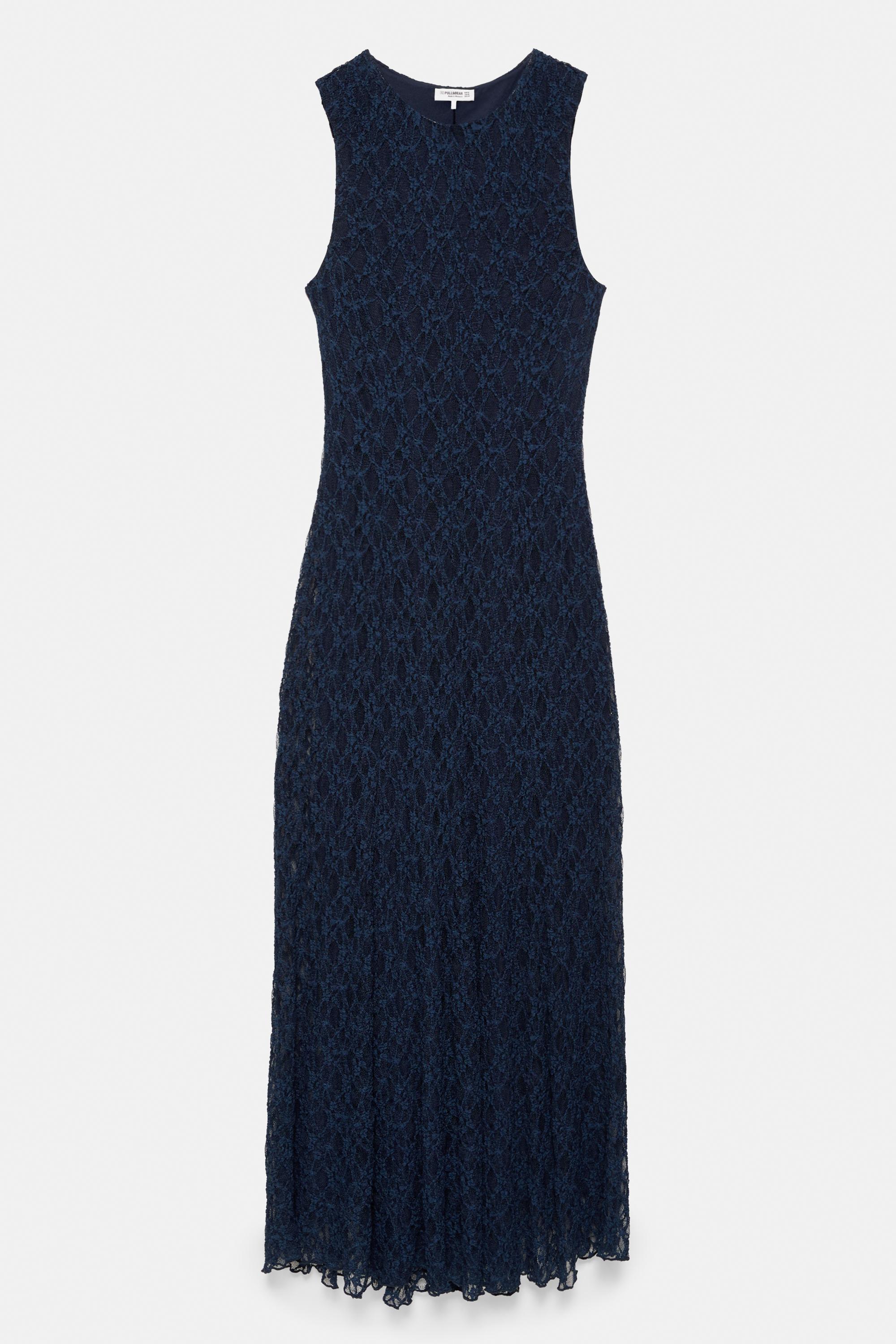 Fitted lace midi dress — Navy