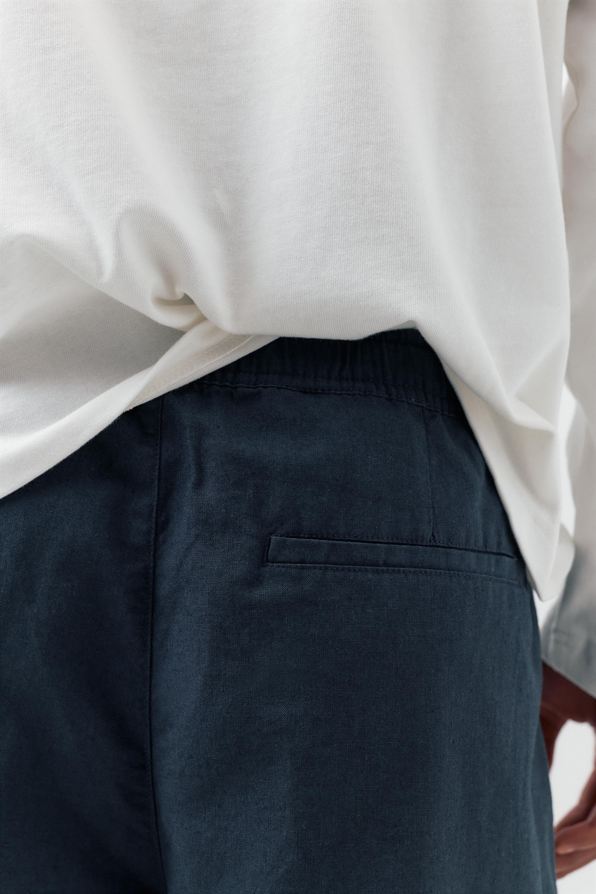 Linen blend Bermuda joggers — Dark blue