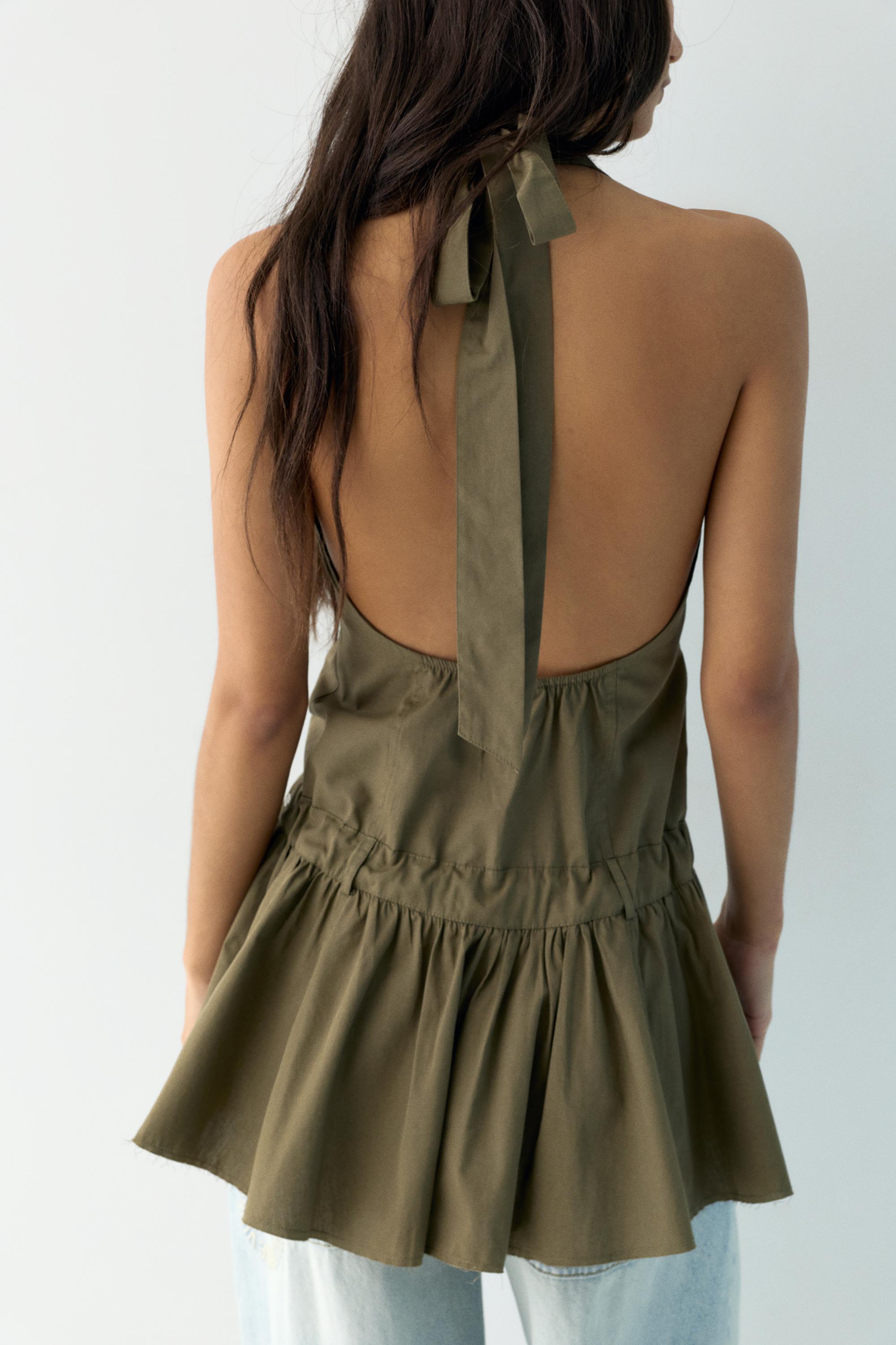 Short halter dress with zip — Khaki