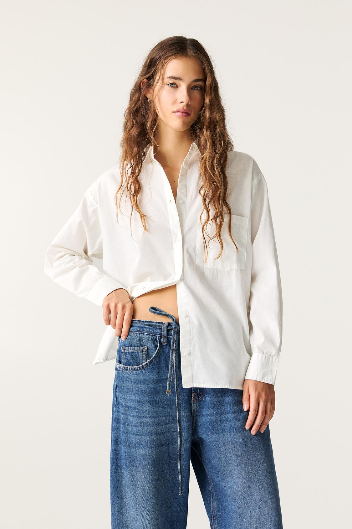Womens Blouses Playeras Mujer Pull And Bear Pull And Bear Blusas Y Camisas  Mujer Camisa Popelín PULL&BEAR
