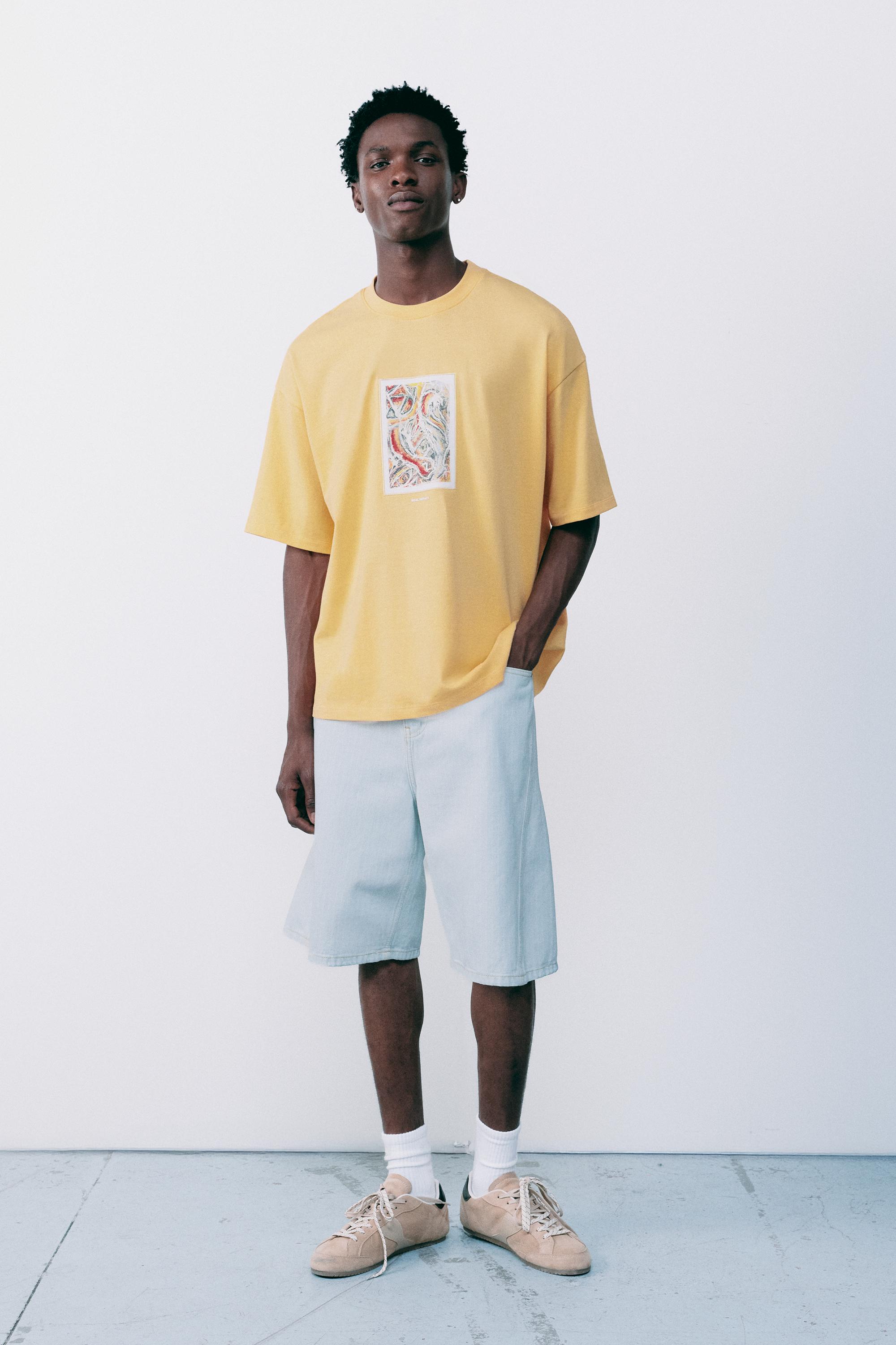 Relaxed fit embroidered T-shirt — Yellow