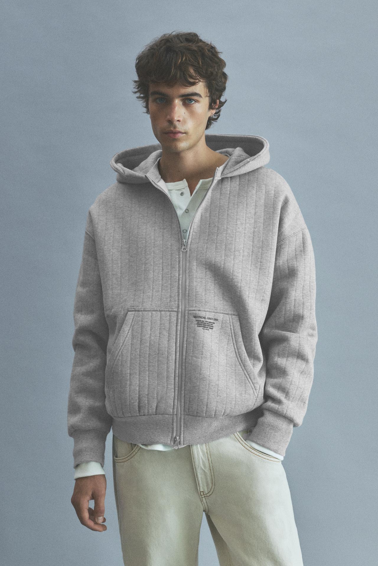 Boxy hoodie with zip — Grey
