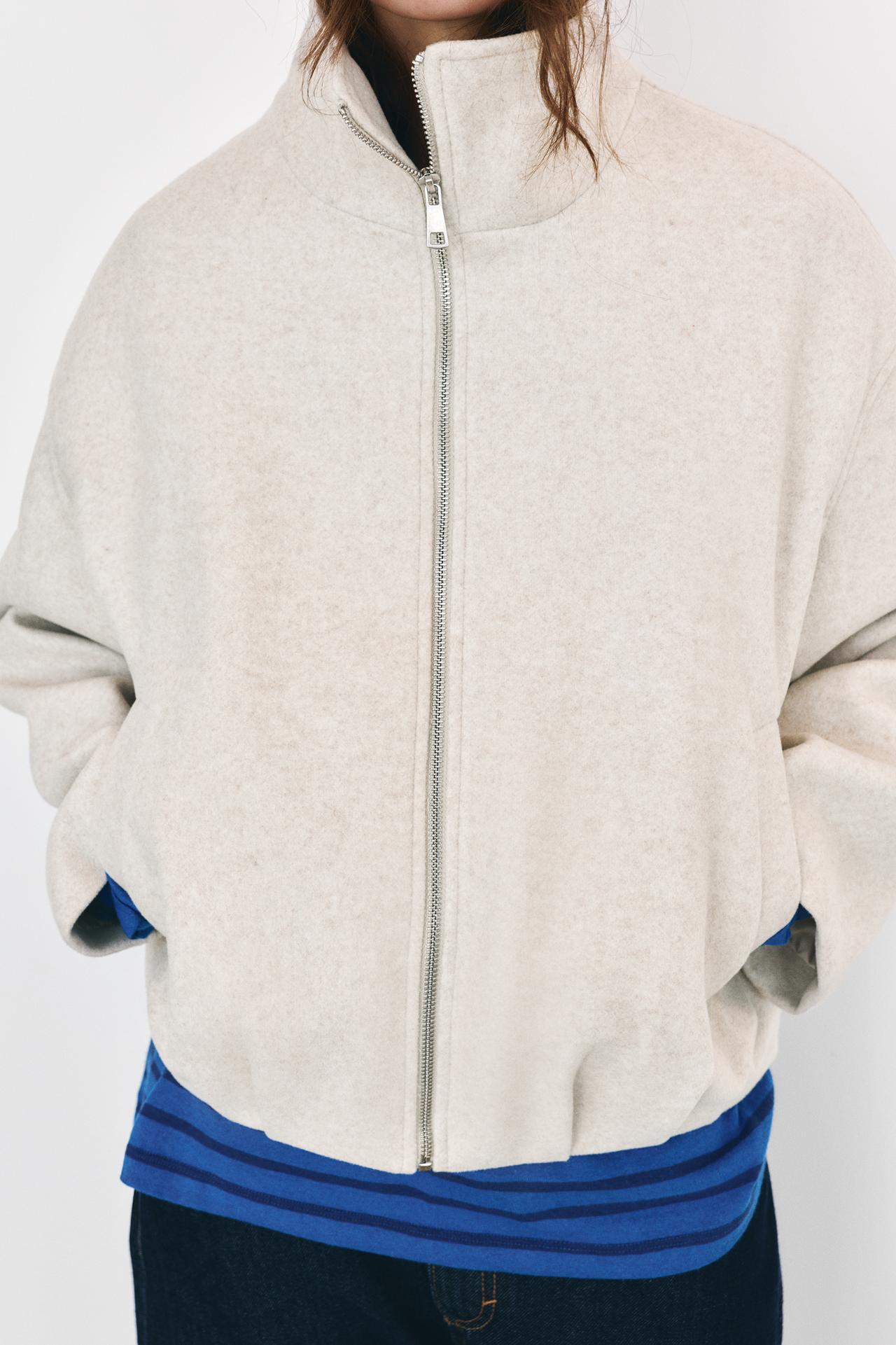 Wool-blend balloon bomber jacket — Beige