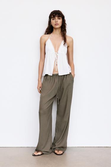 Flowy trousers with linen — Mole brown 1