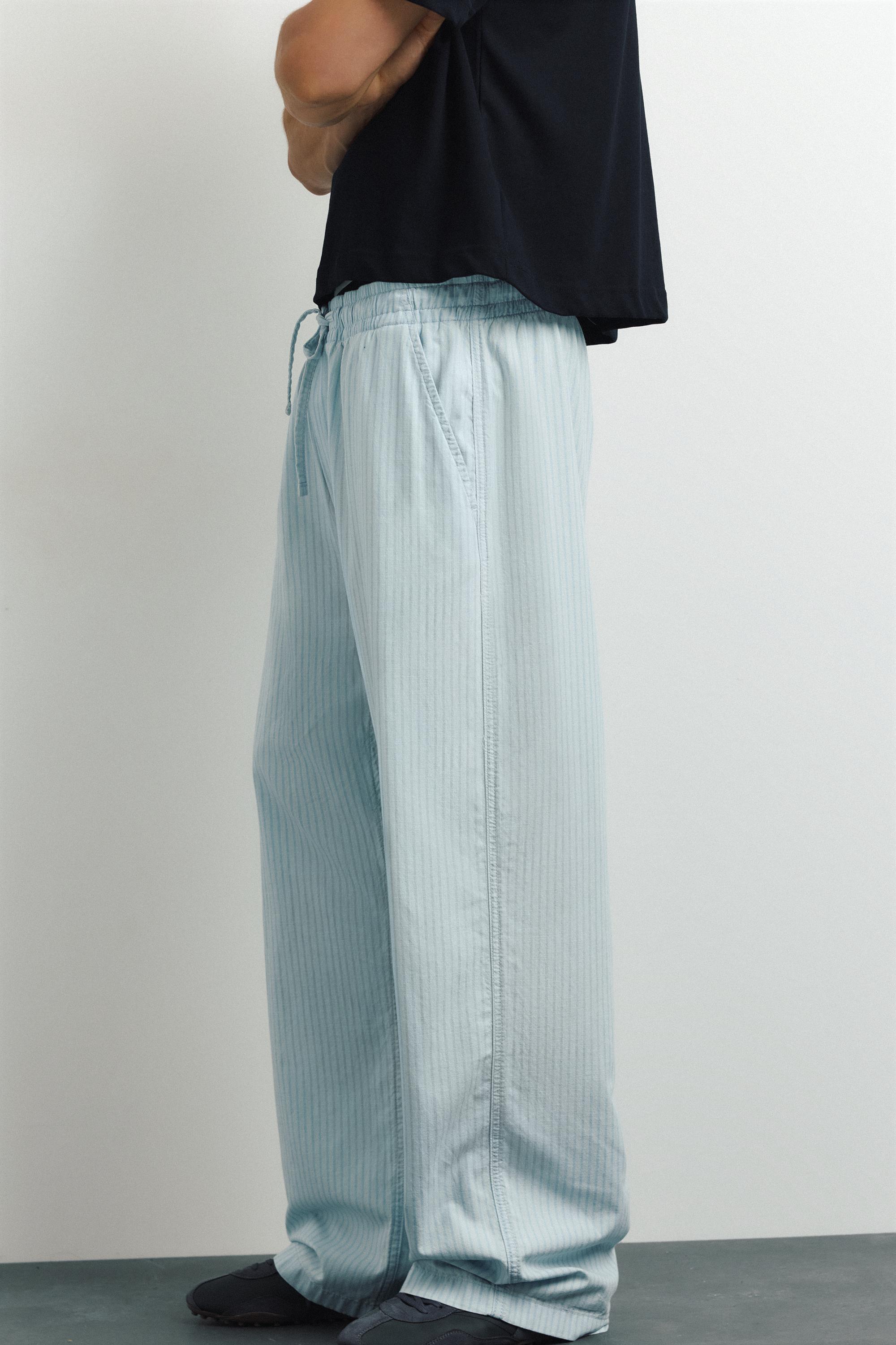 Striped pyjama-style trousers — Pale indigo