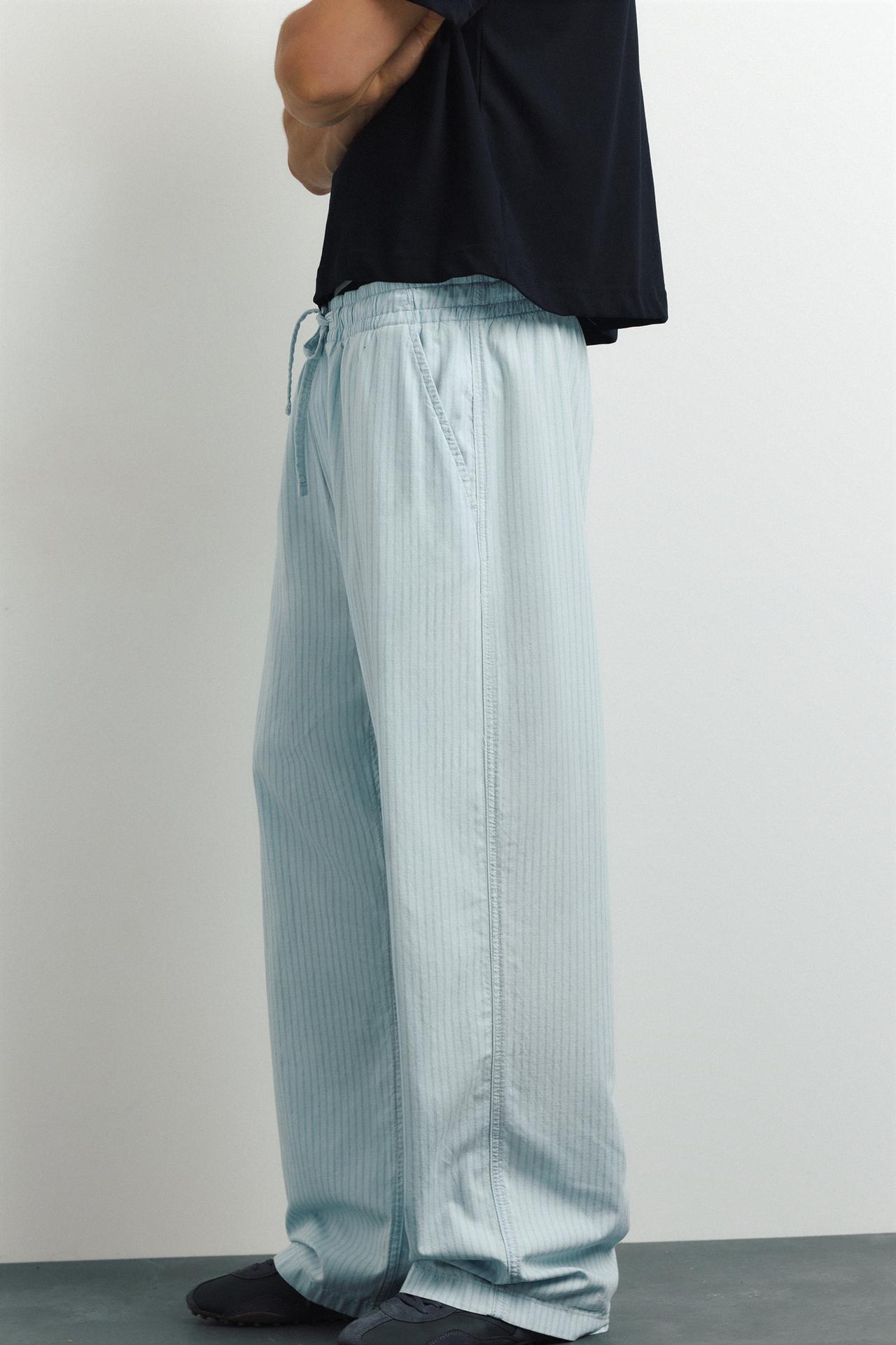 Striped pyjama-style trousers — Pale indigo