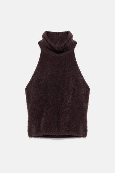 Faux fur halter top — Brown 5