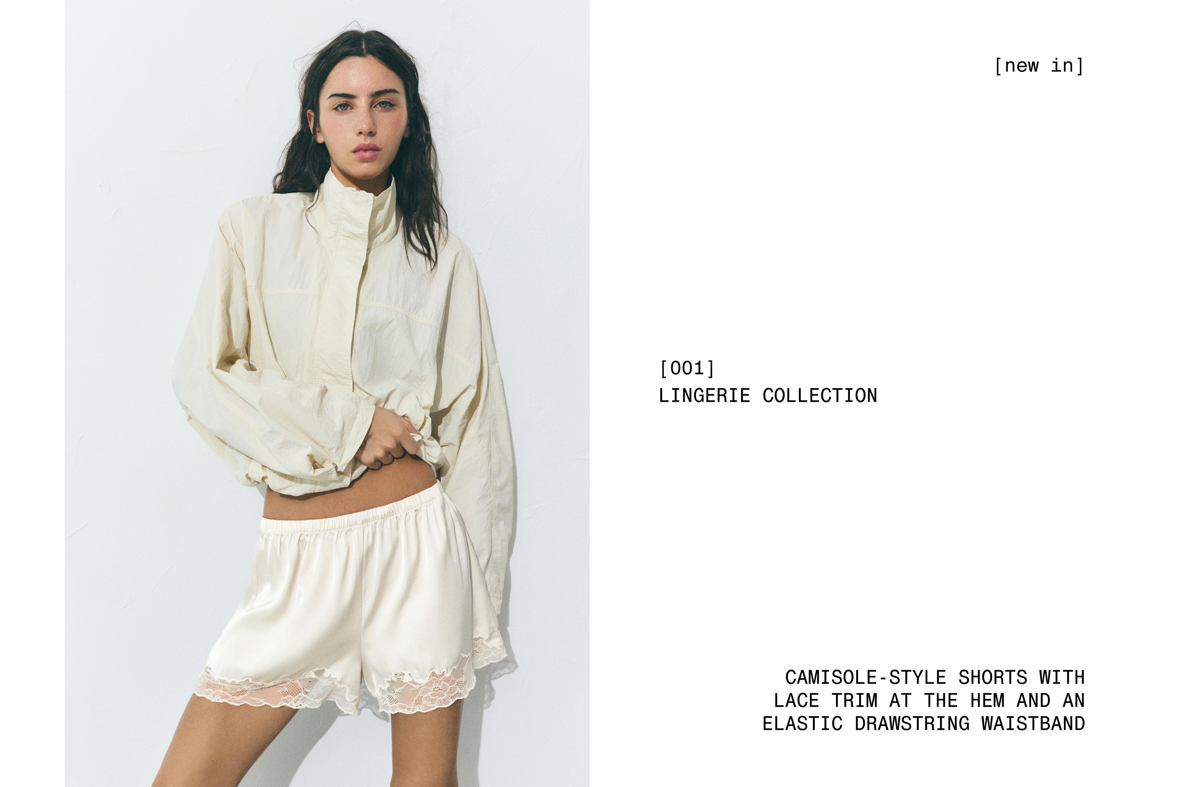 Satin lace cami shorts — Ecru