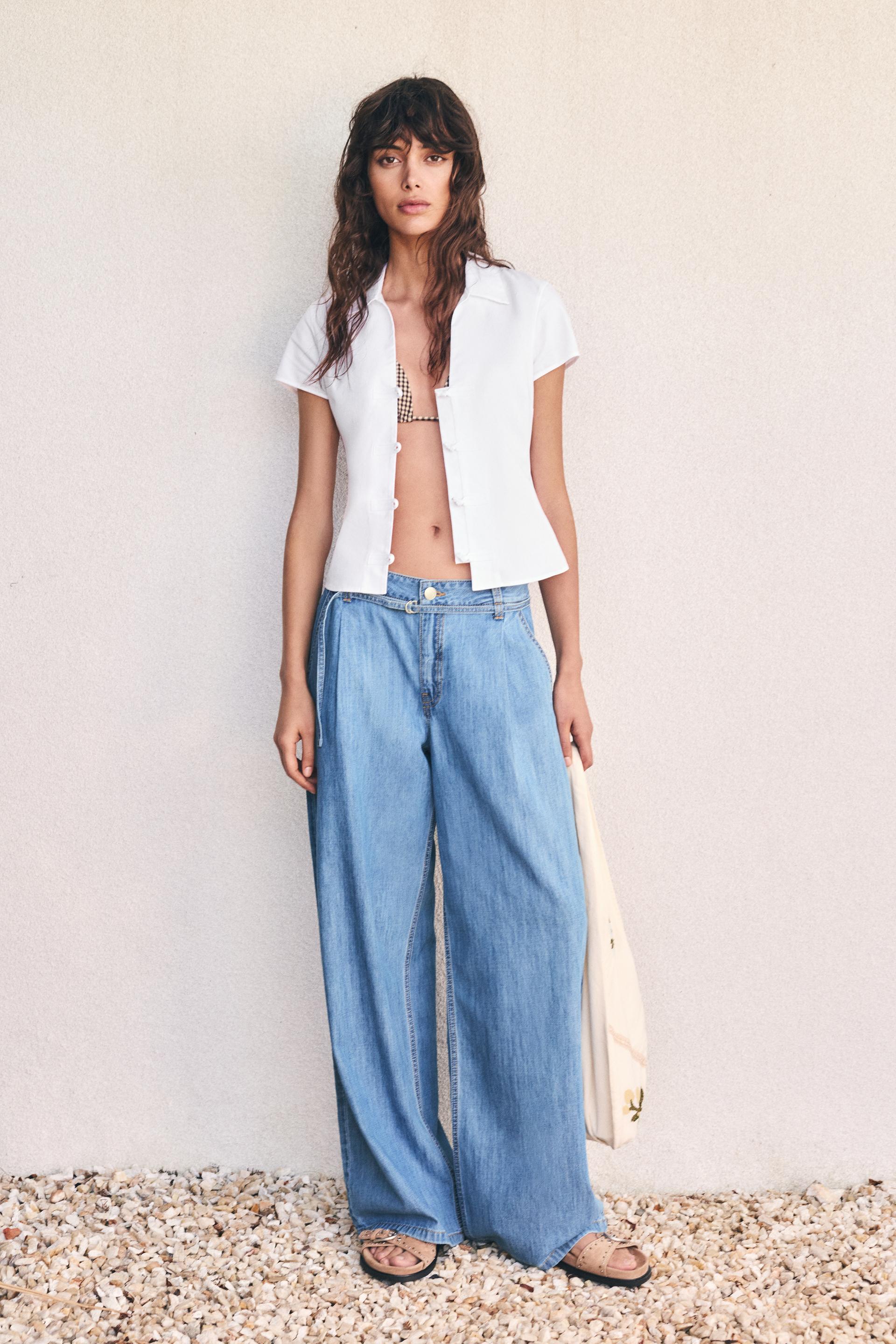Wide-leg drawstring jeans — Pale blue