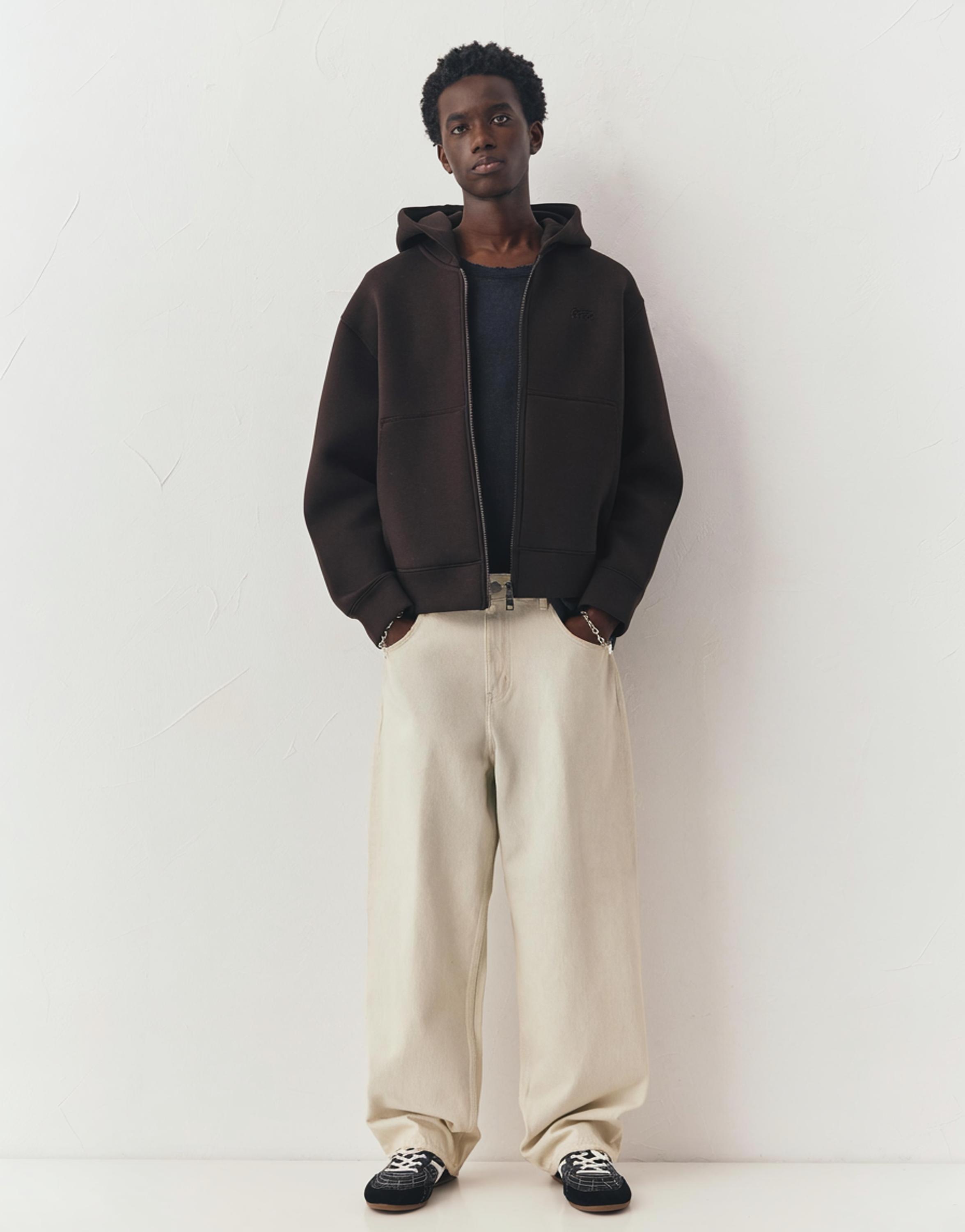Neoprene-effect hoodie — Chocolate