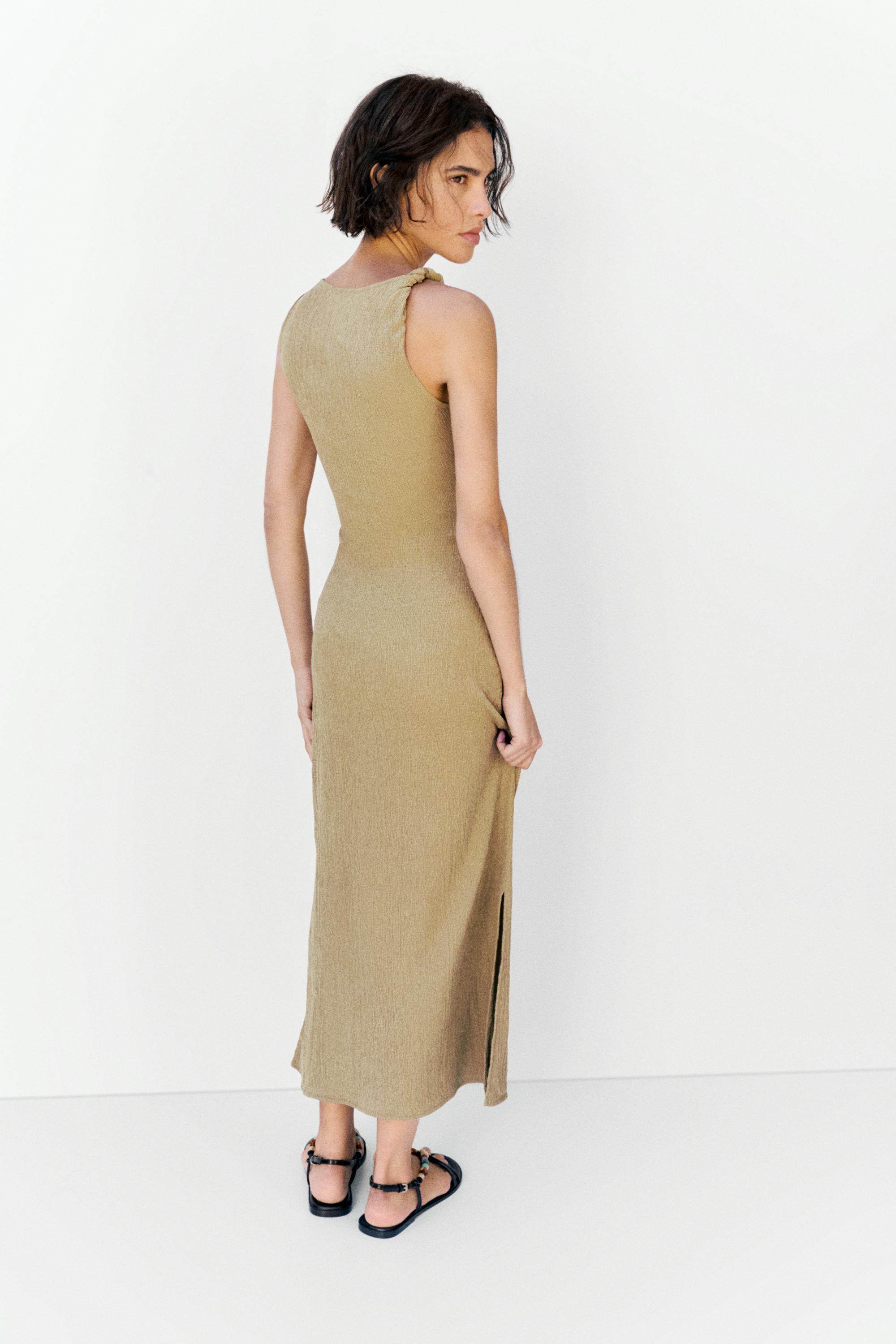 Gathered knot midi dress — Khaki