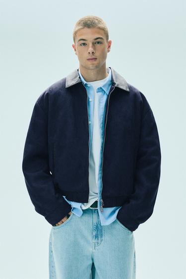 Faux suede mix jacket — Navy 2
