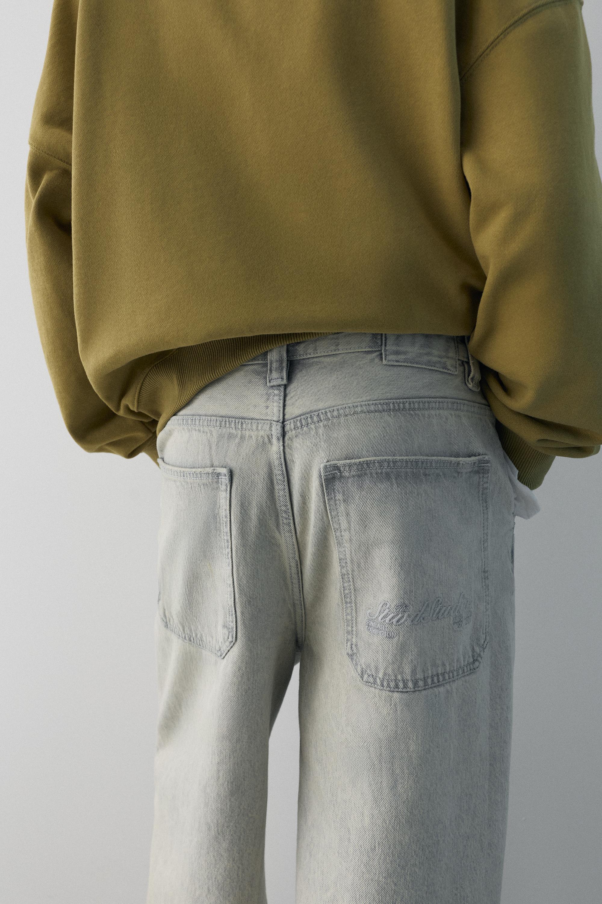 Embroidered skater jeans — Pale grey