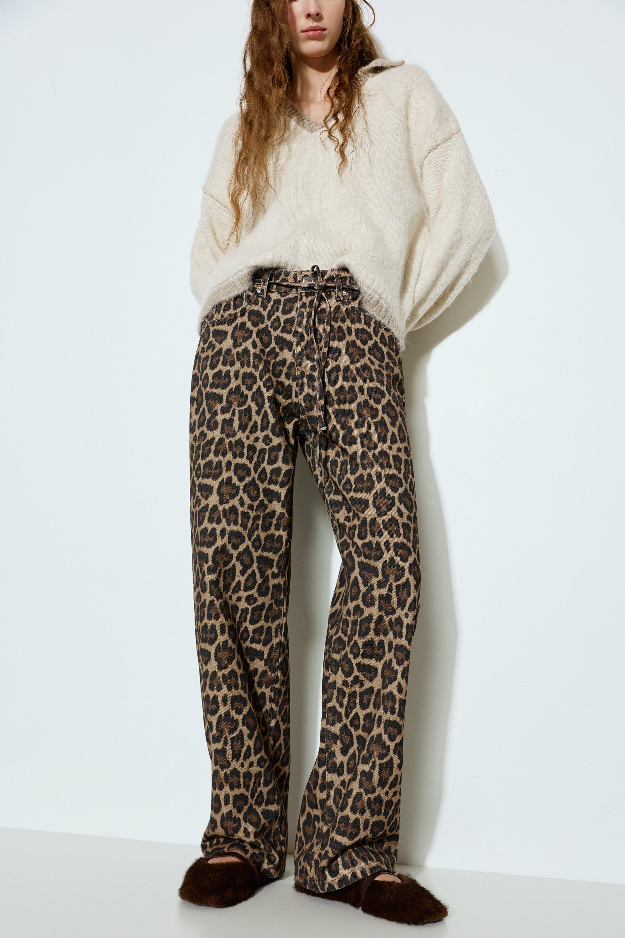 Leopard print jeans with drawstring — Leopard / taupe brown