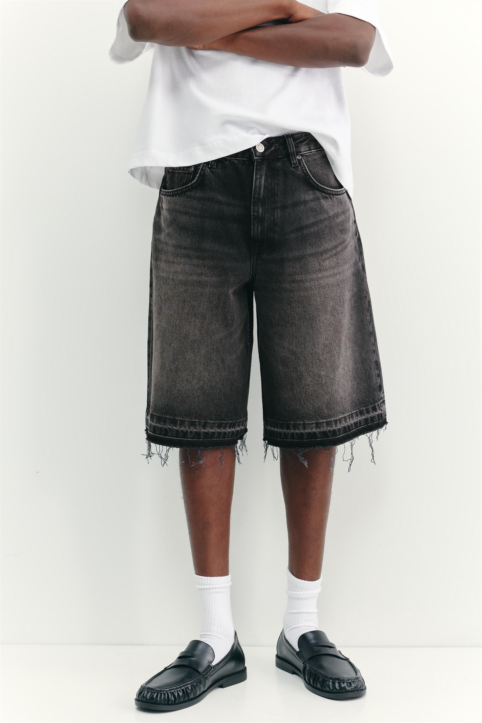 Frayed hem skater Bermuda shorts — Faded black