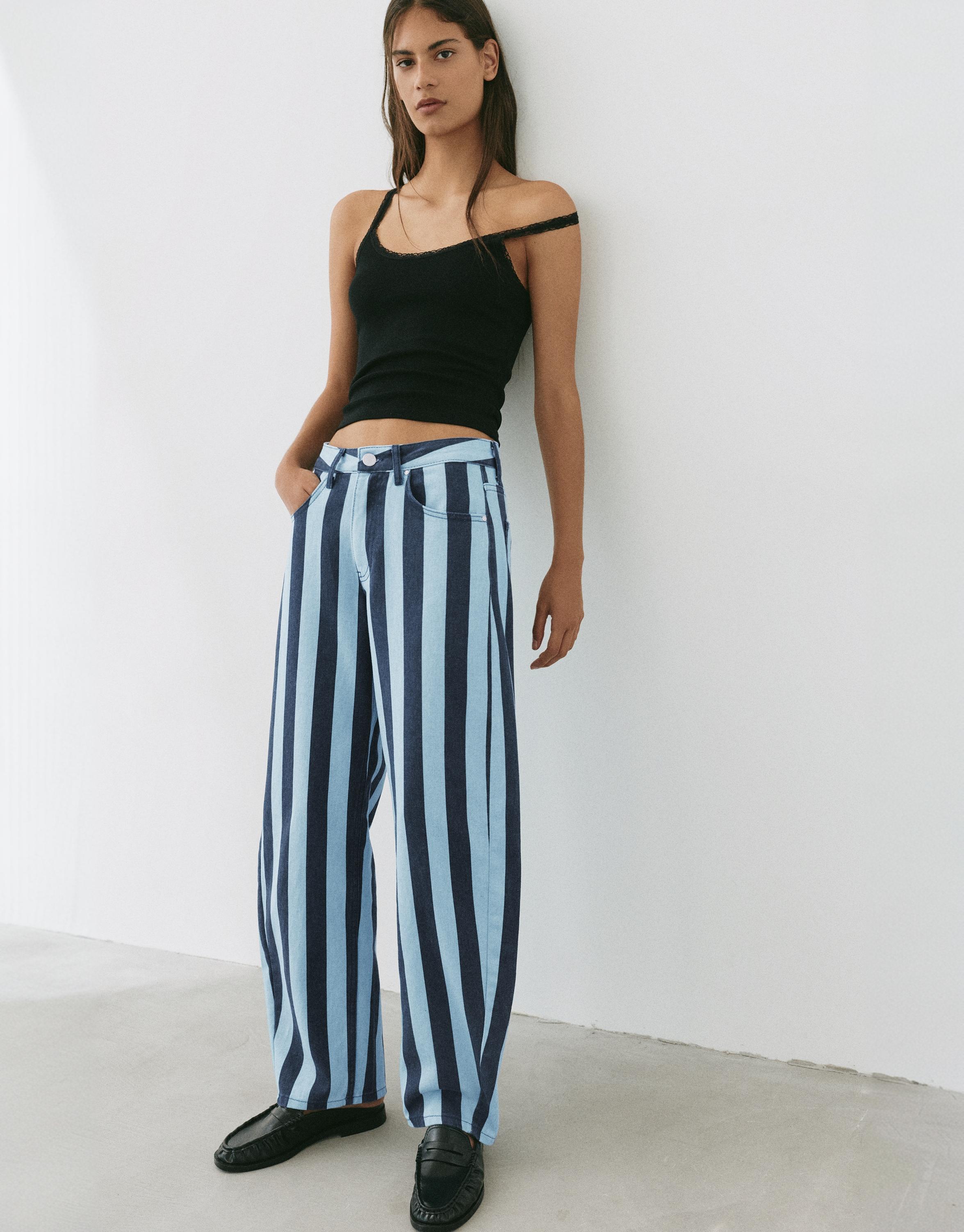 Striped barrel jeans — Turquoise
