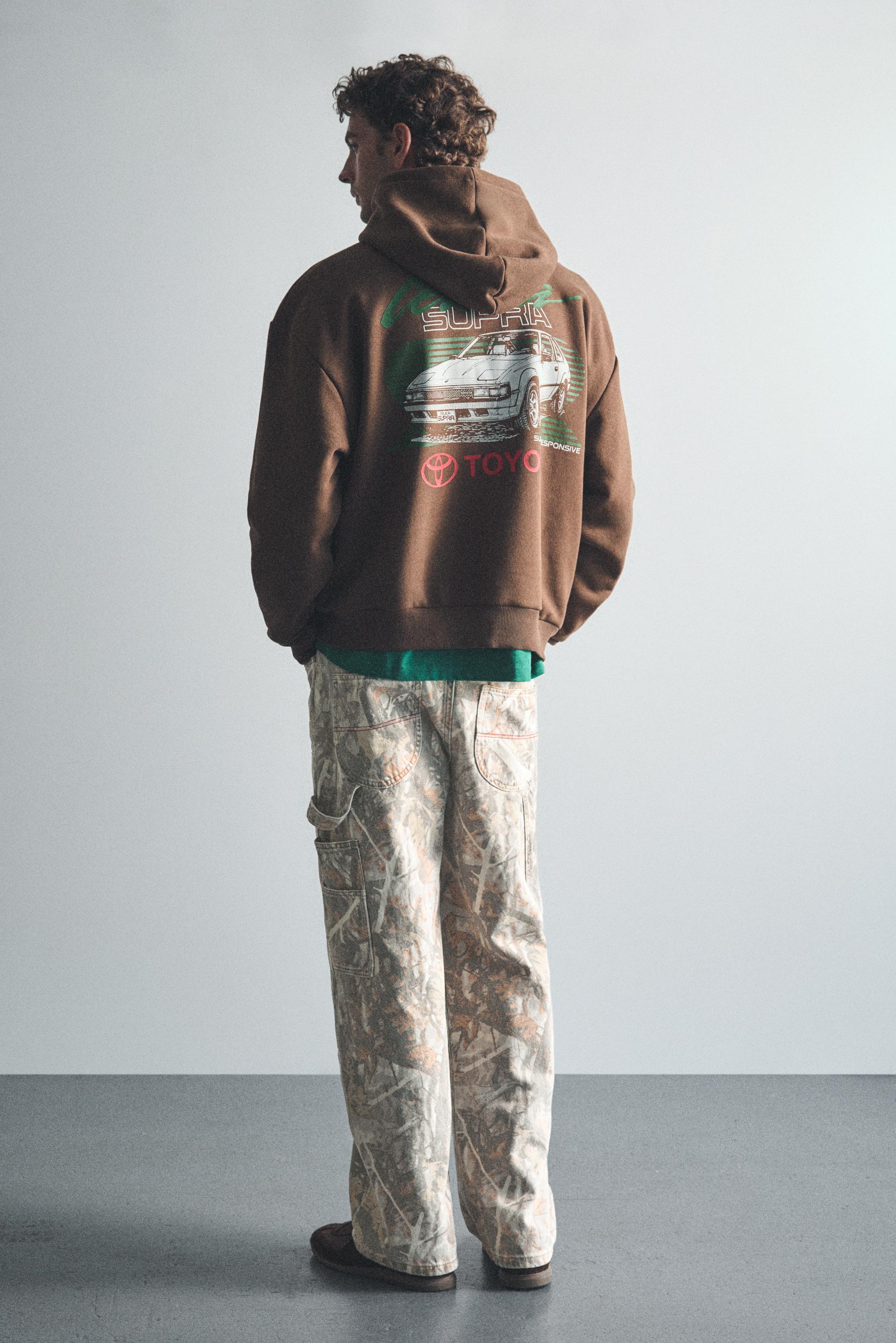 Printed worker trousers — Ecru/Black