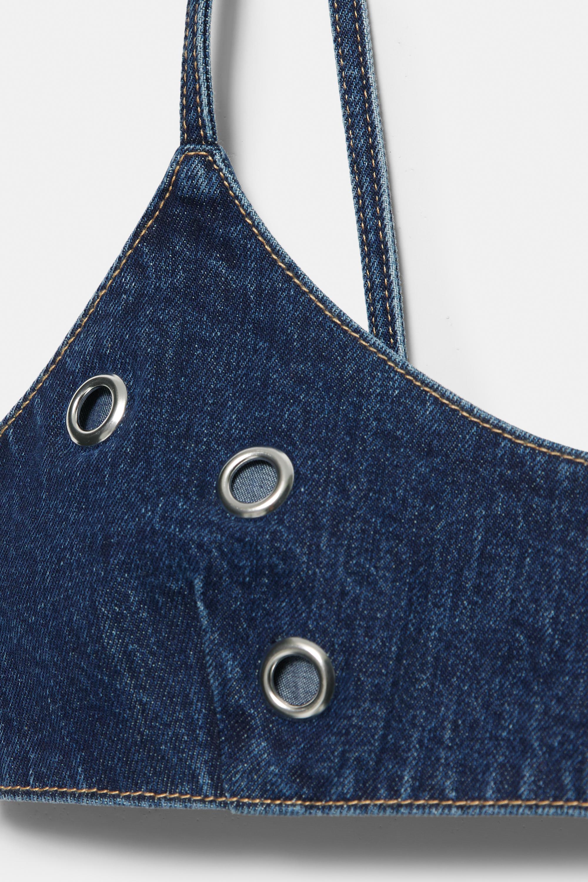 Kuşgözü detaylı denim top - Görsel 5