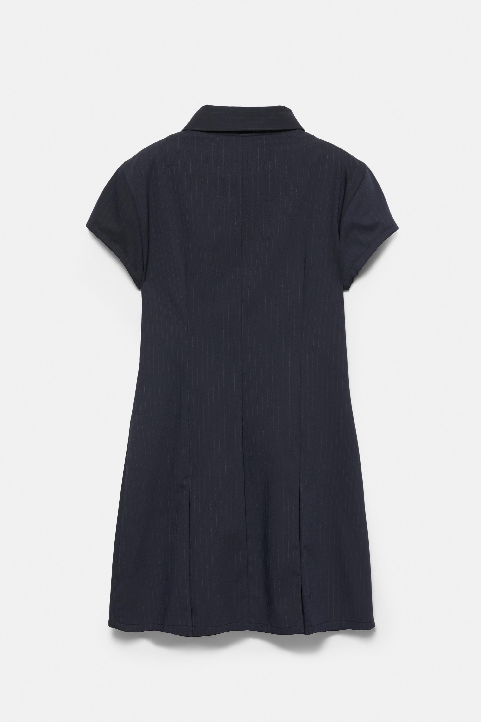Short pinstripe dress with box pleats — Dark navy